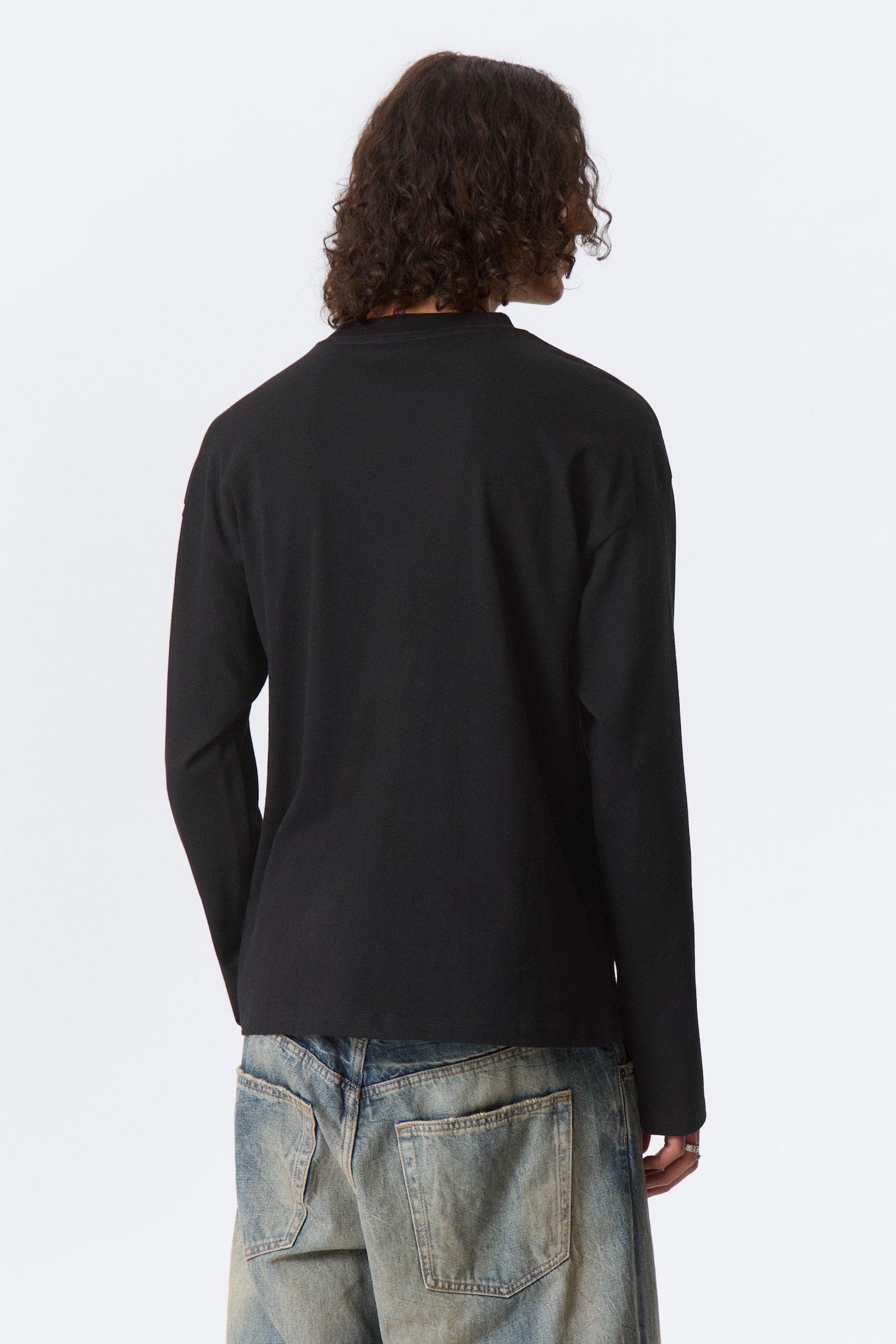 Ruimvallend boxy T-shirt met lange mouwen - Zwart/Wit/White & Navy Stripes/Donkerbruin/Blauw met wassing/Gestreept donkerbruin/Donkergroen/Zachtgrijs/Blauw met wassing - 3