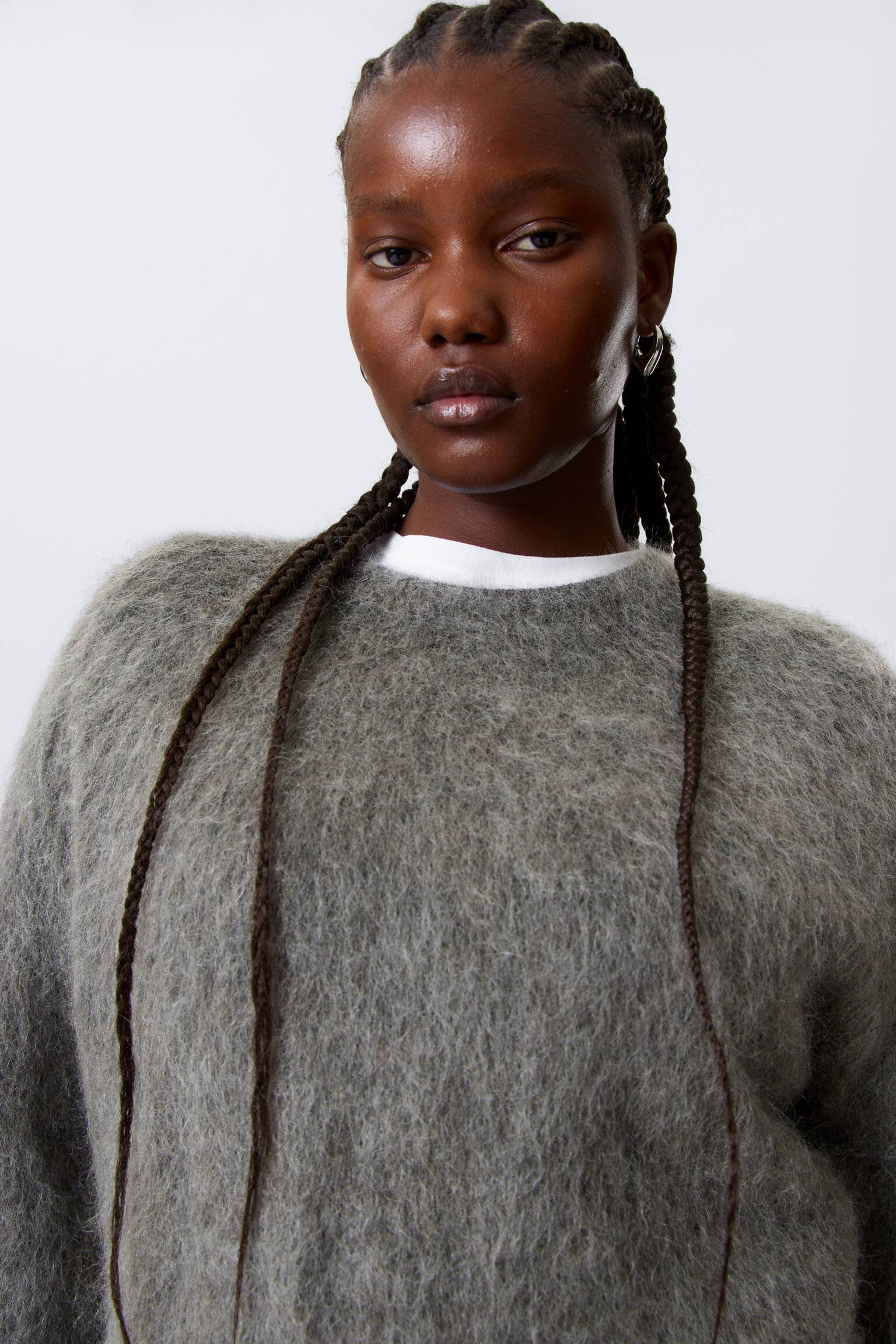 Pull oversize en maille de mohair mélangé - Gris foncé/Marron/Bleu foncé chiné/Beige - 4