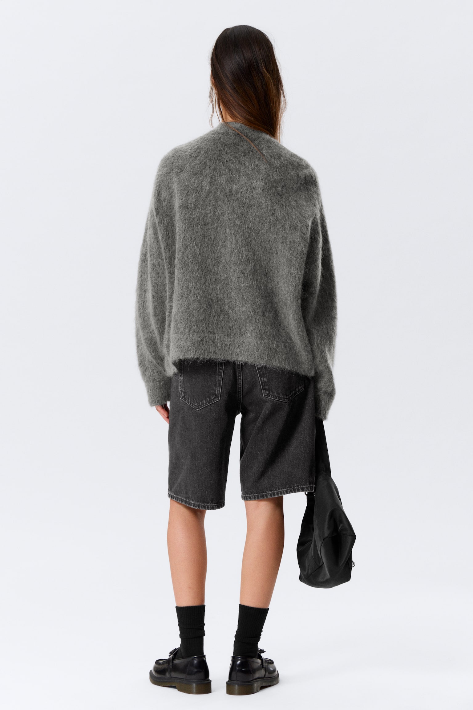 Cardigan a V in misto mohair - Grigio scuro/Marrone scuro mélange - 4
