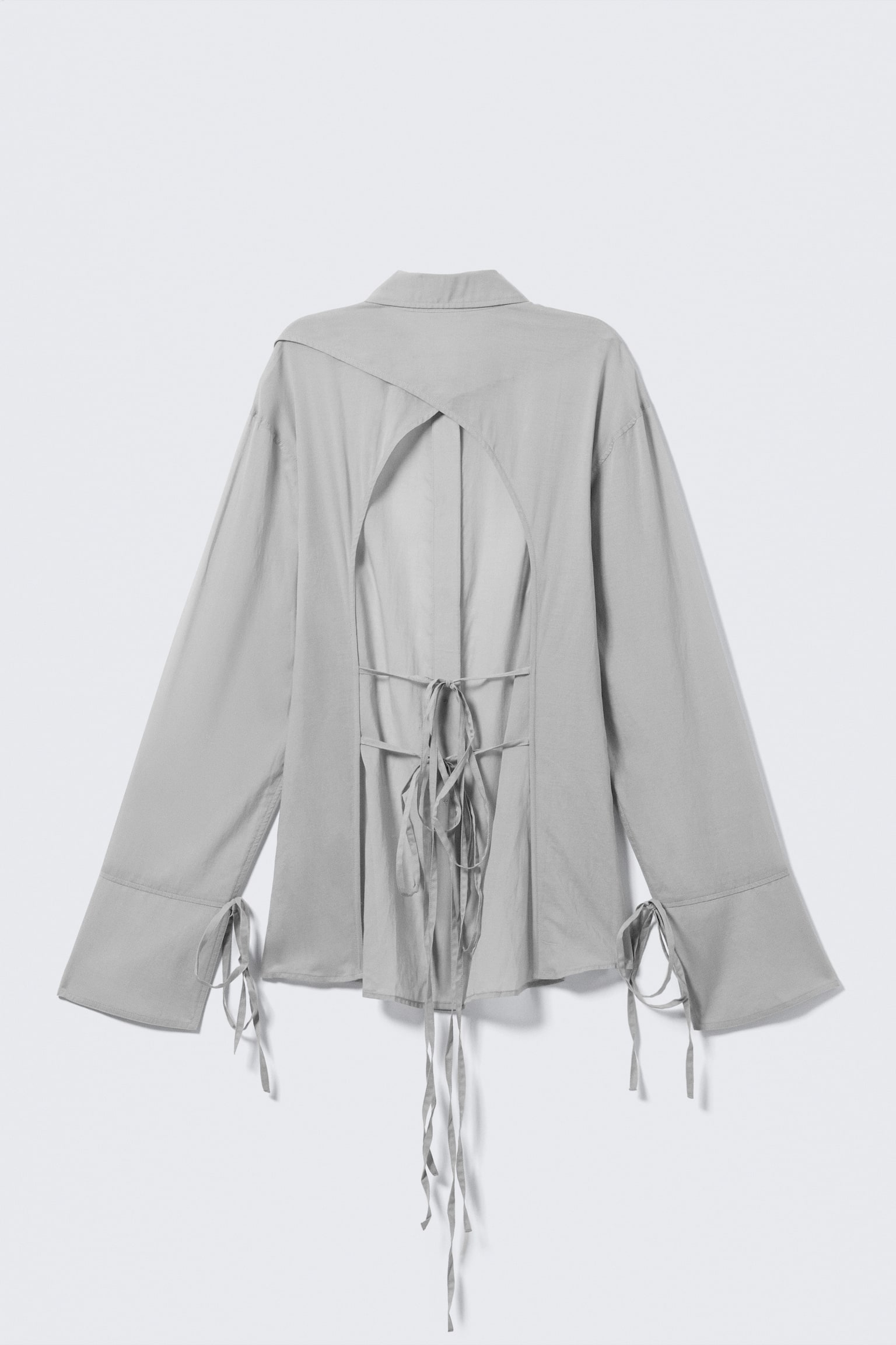 Shirt met open rug en lange mouwen - Zachtgrijs/Zwart - 5