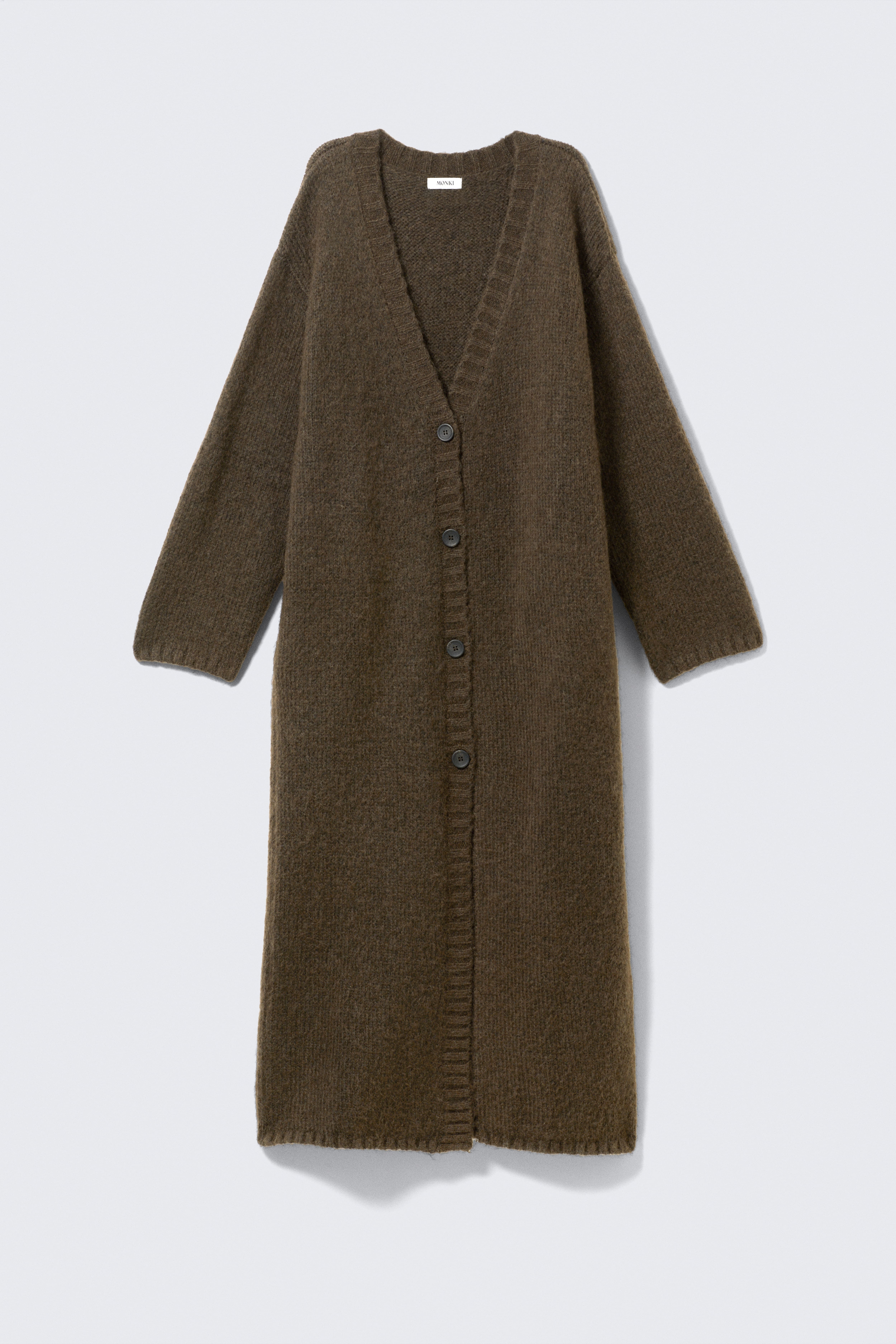 Langer Strickcardigan mit V-Ausschnitt - Dunkelbraun