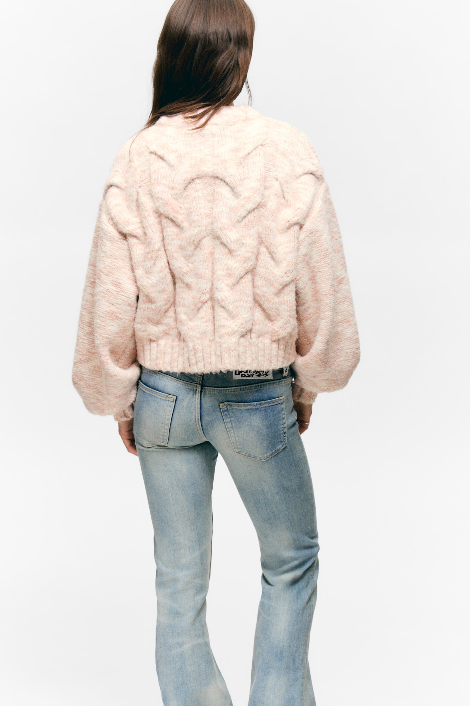 Grob gestrickter Zopfpullover - Hellrosa meliert/Staubgelb meliert - 5