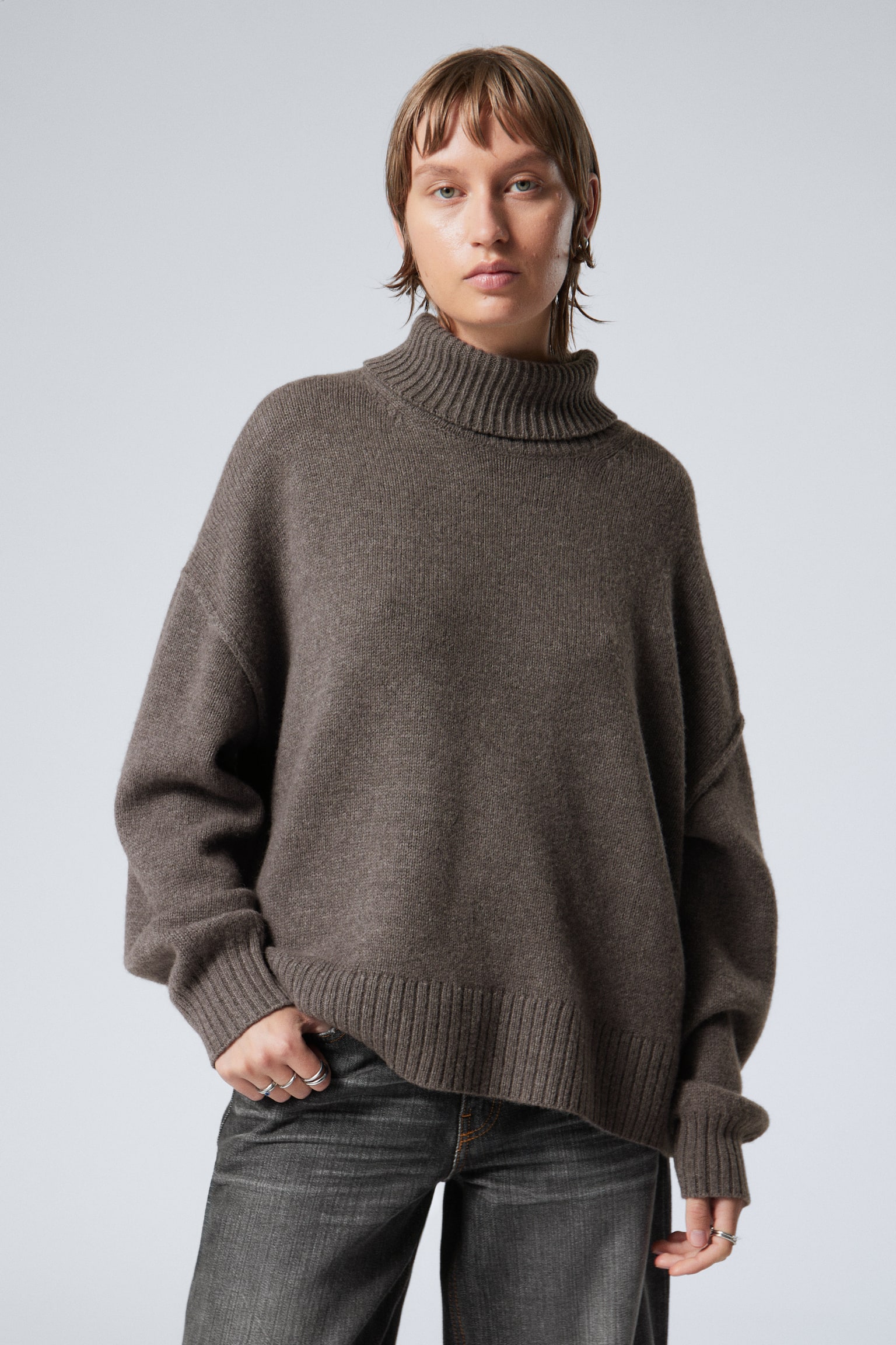 Wool Turtleneck Sweater - Dark Mole/Bright Blue