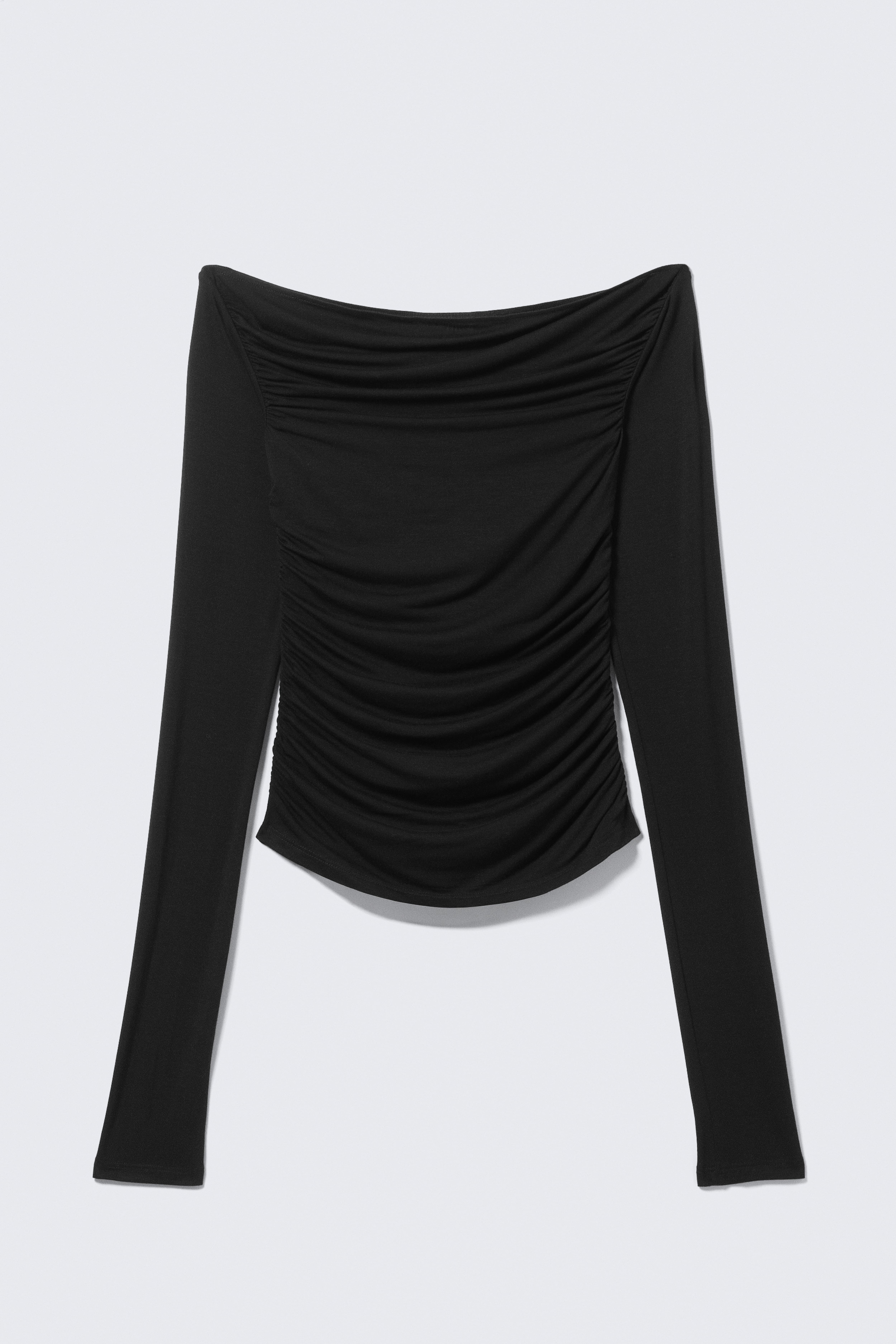 Langärmliges Off-Shoulder-Top mit Raffung - Schwarz/Weiß