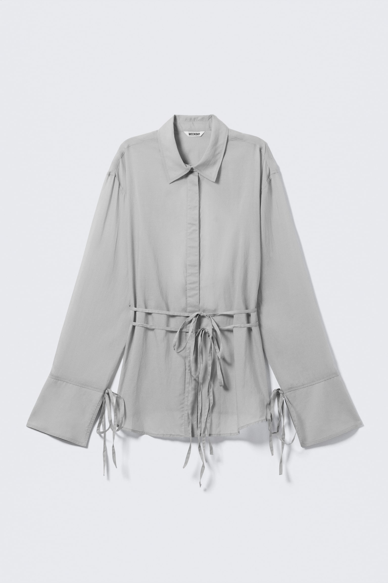 Shirt met open rug en lange mouwen - Zachtgrijs/Zwart - 2