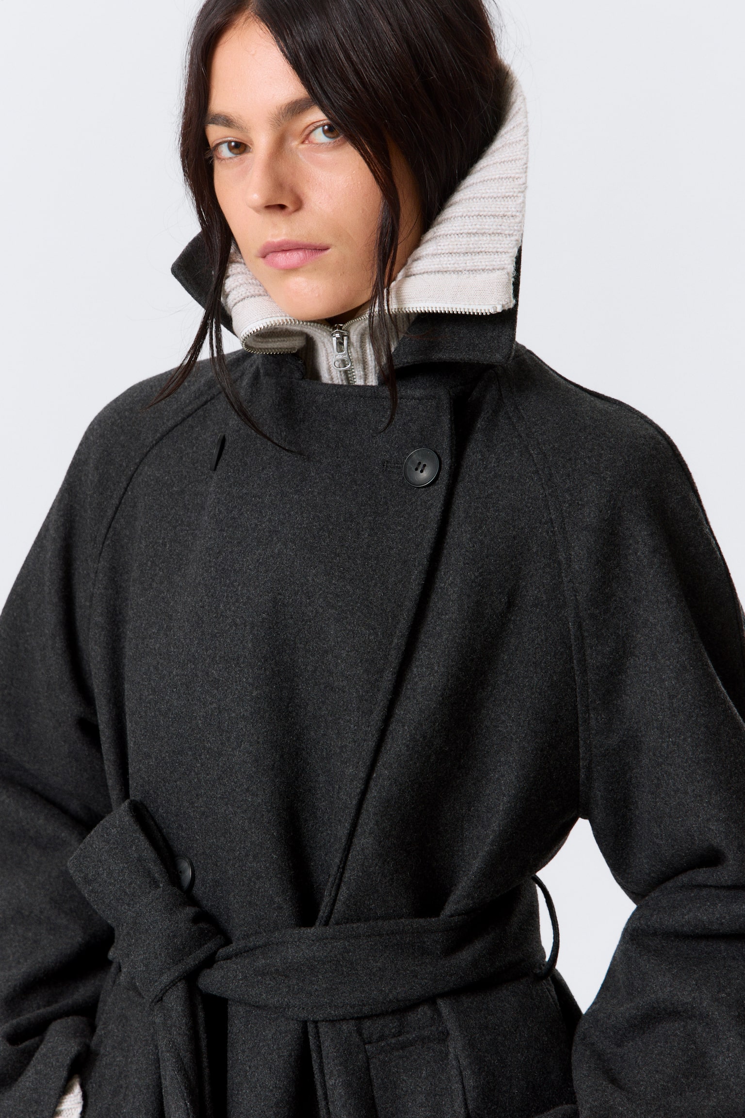 Kia Oversized Wool-Blend Double-Breasted Coat - Dark Grey Melange/Light Beige/Black Melange/Black - 3