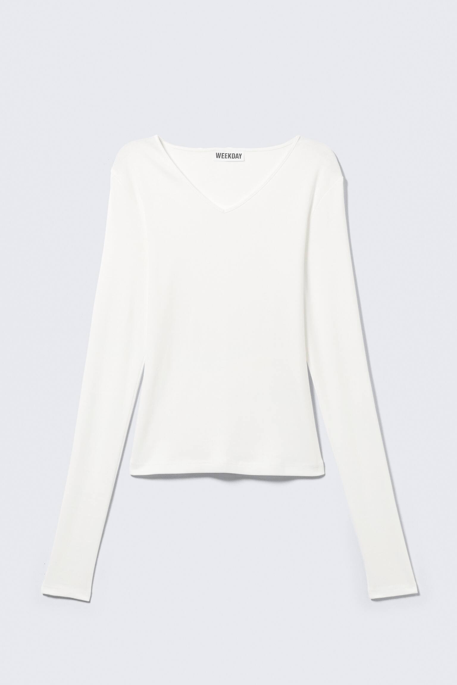 Schmal geschnittenes Longsleeve mit V-Ausschnitt - Offwhite/Dunkelbeige - 2