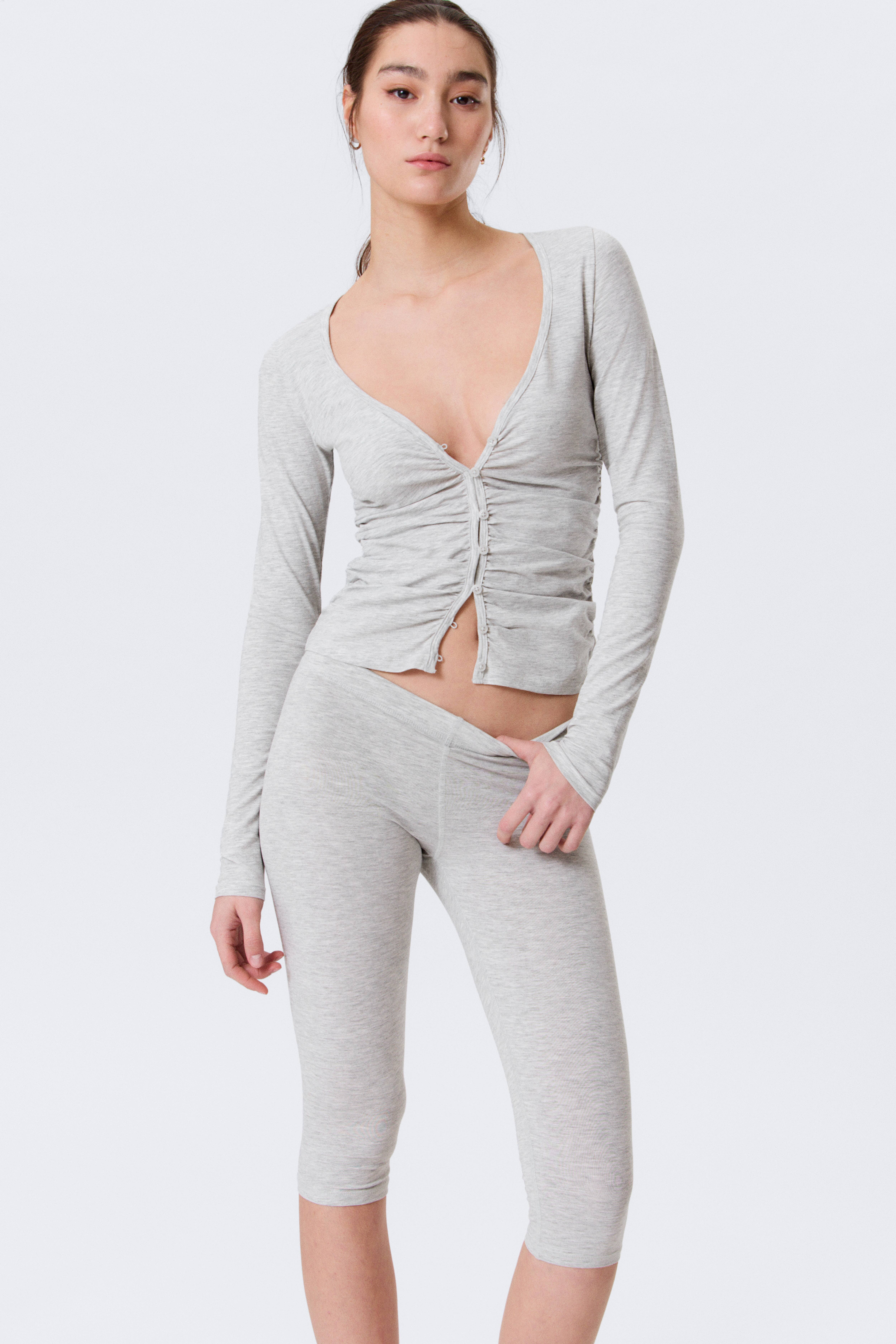 BELLE B - GERAFFTER CARDIGAN MIT V-AUSSCHNITT - Hellgrau meliert/Schwarz/Rosa/Weiß