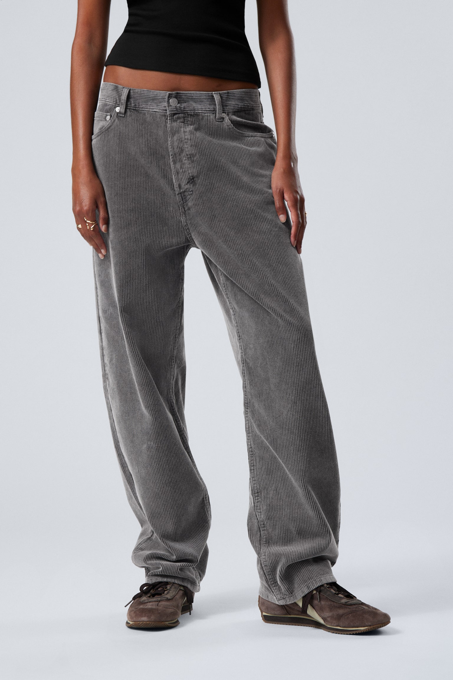 Galaxy Loose Straight Cord Trouser - Washed Black/Washed Dark Khaki Green - 4