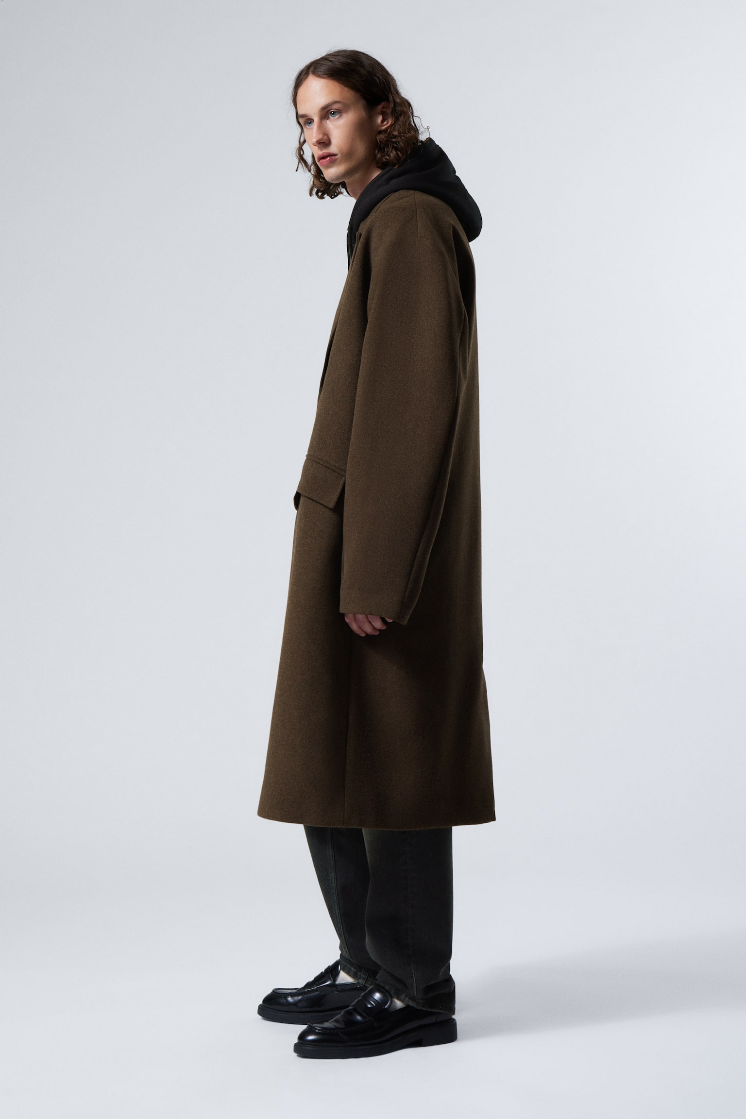 Single Breasted Wool-blend Coat - Dark Brown/Black - 5