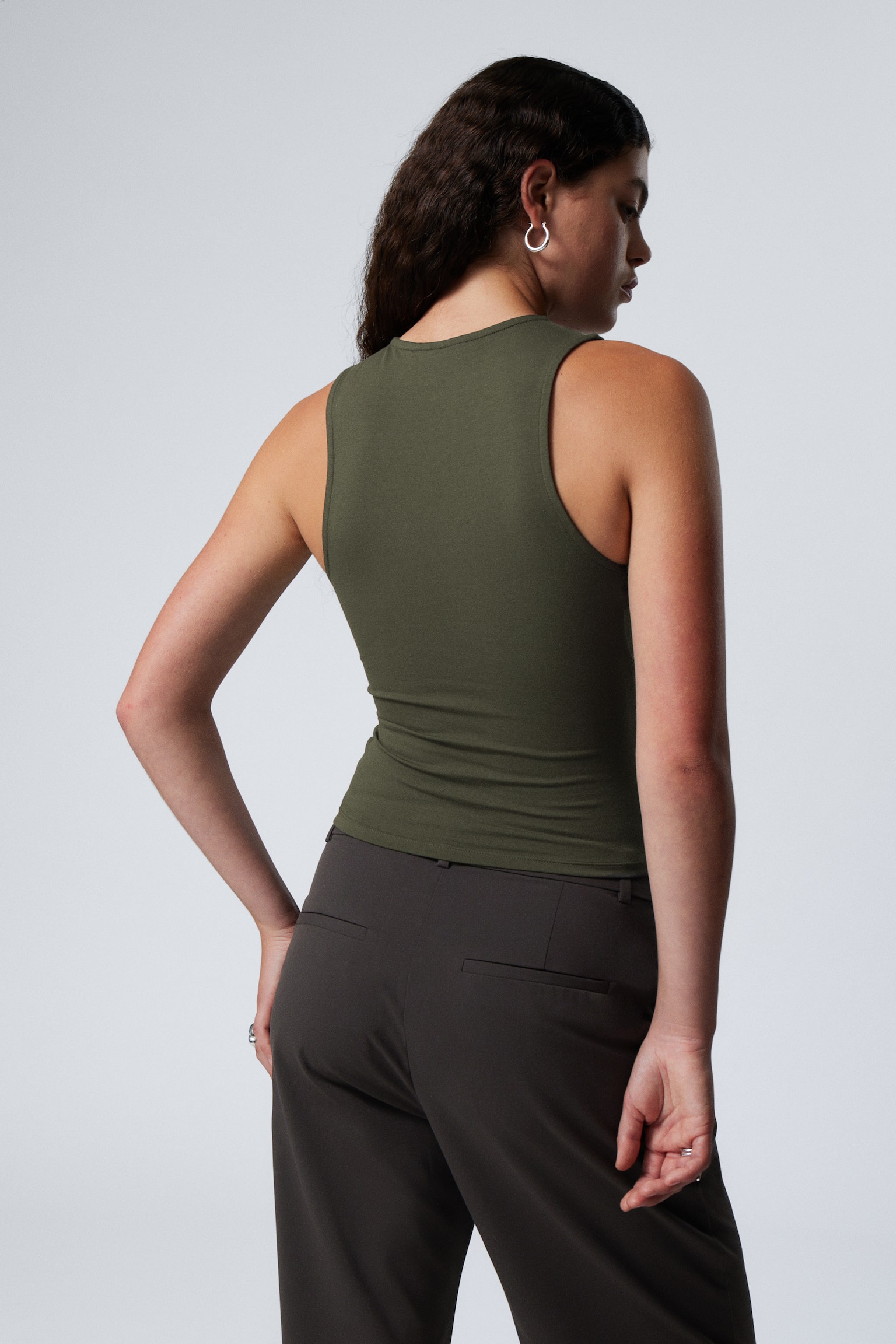 Slim Sleeveless Zip Top - Khaki Green/Black - 5