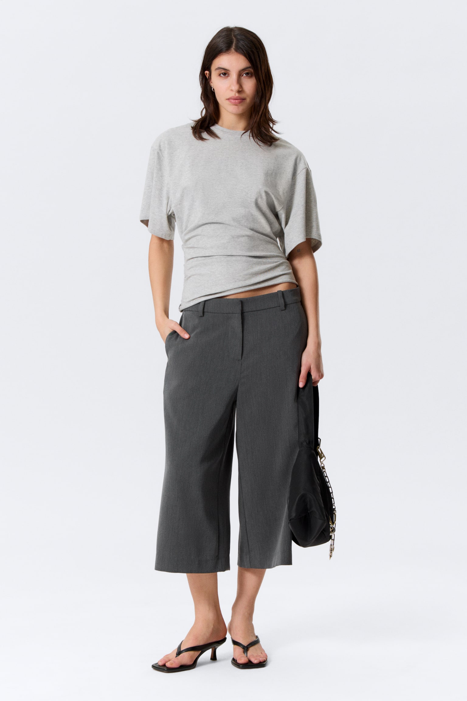 T-SHIRT DRAPPEGGIATA - Grigio mélange/Bianco - 5