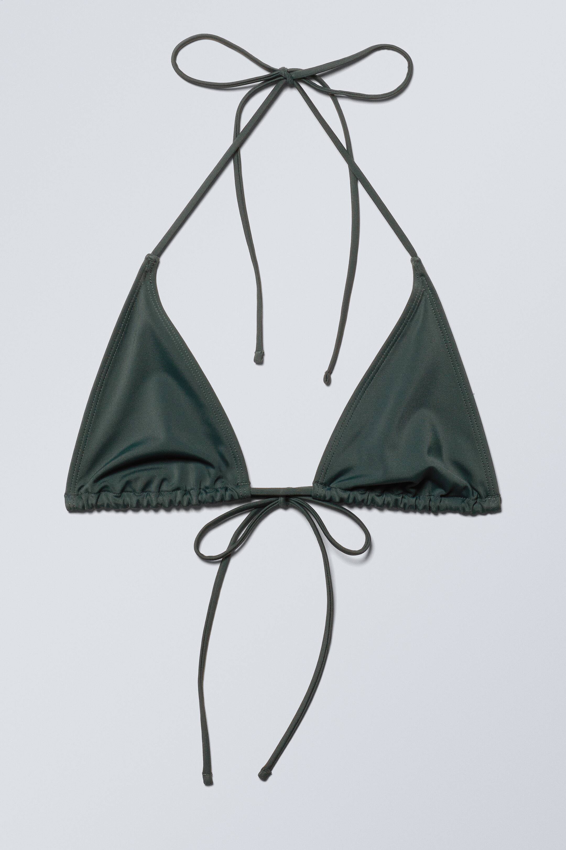 Strappy Triangle Bikini Top Dark Green Ladies Handm Gb