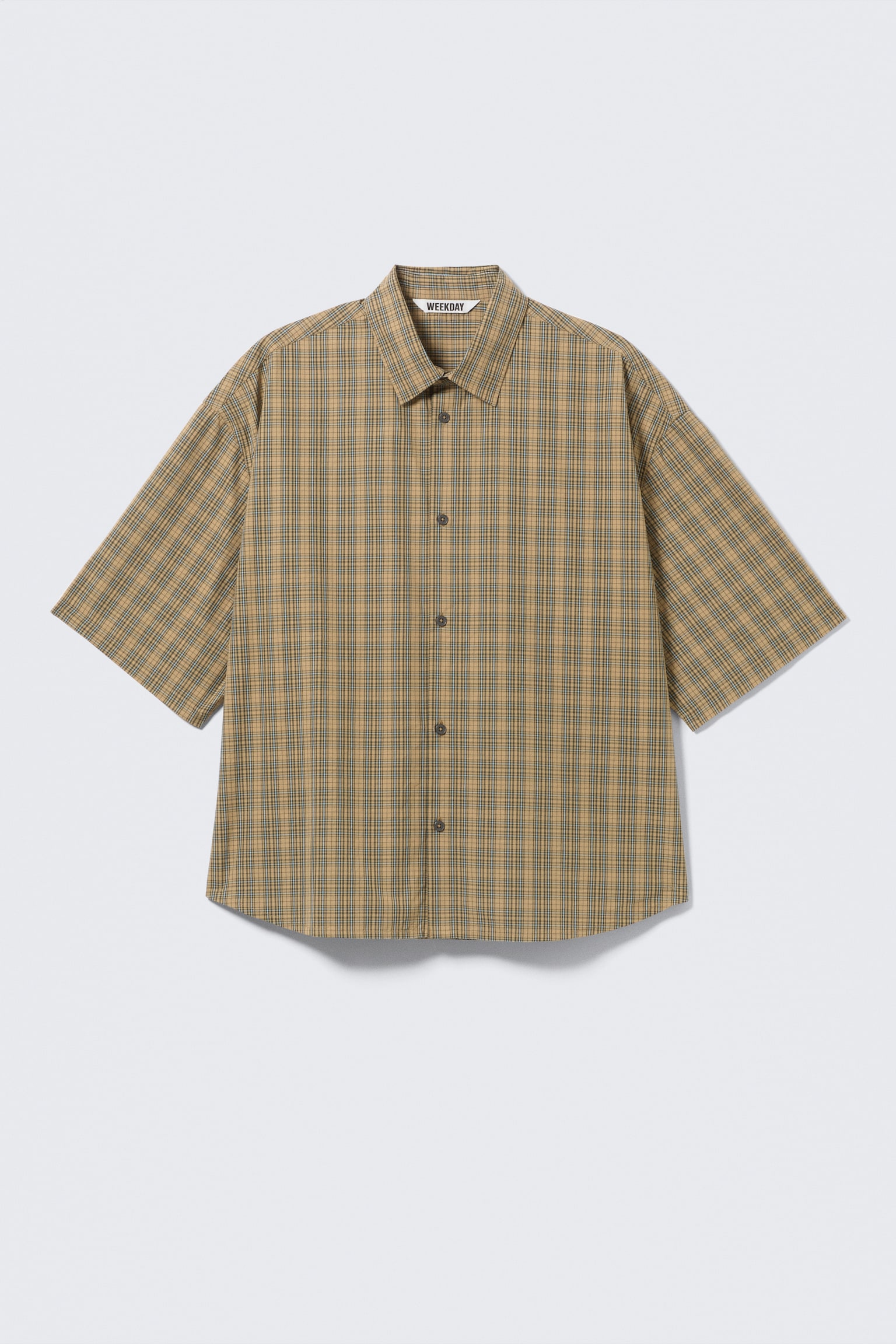 Boxy kortærmet skjorte - Checked Beige - 1