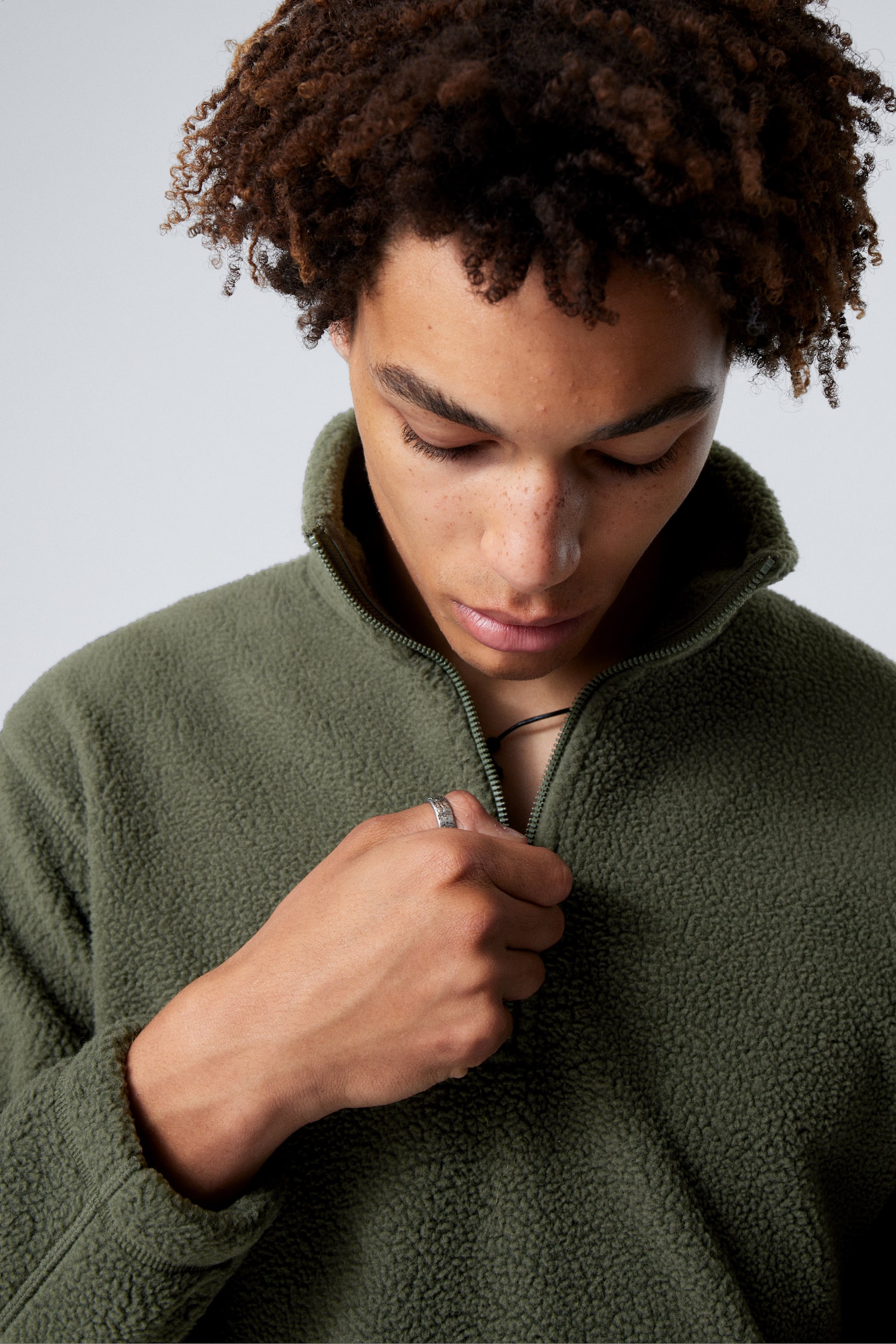 Half-Zip Fleece Sweatshirt - Dark Khaki Green/Black/Dark Blue - 3