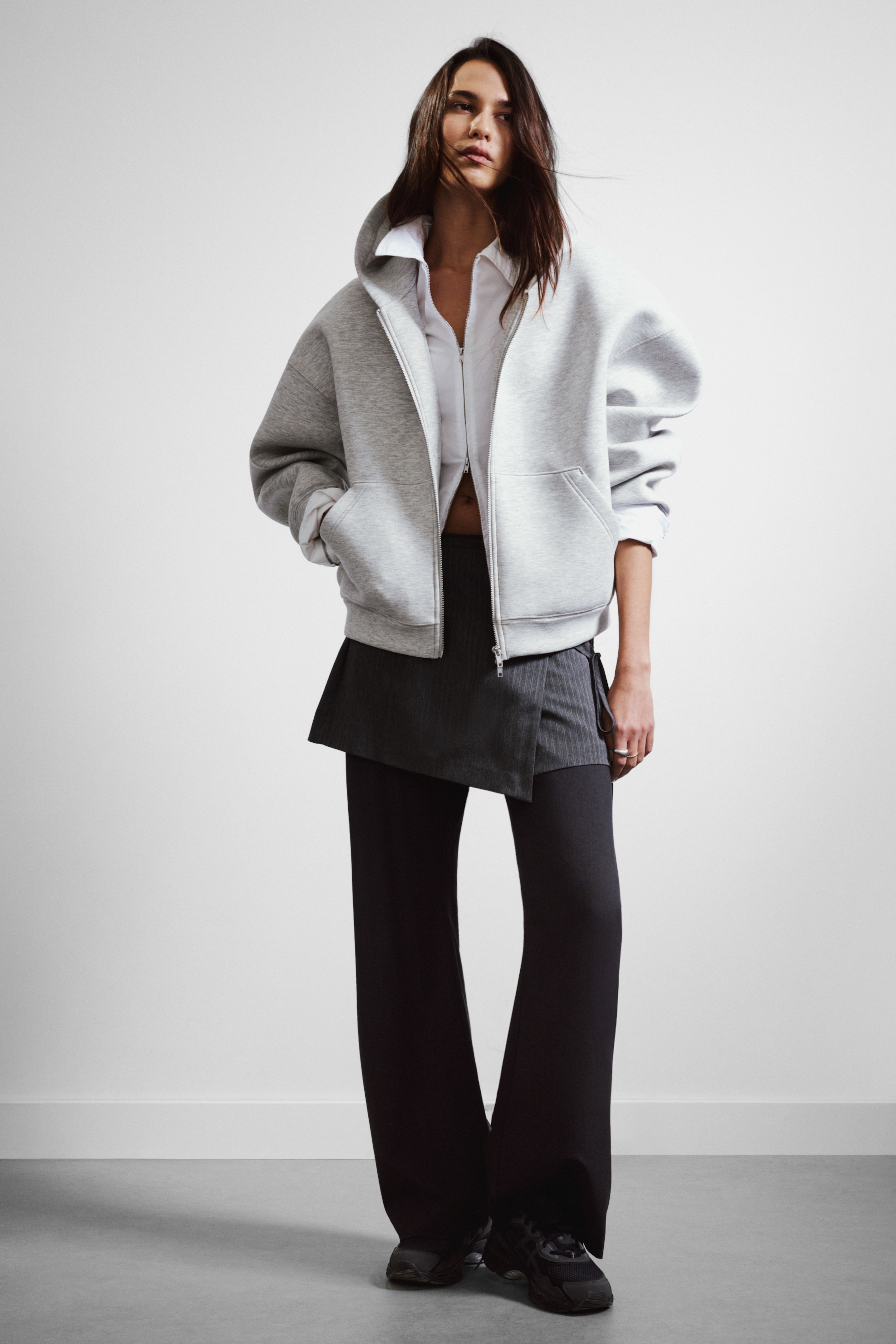 Oversized scuba-hættetrøje med lynlås - Gråmeleret/Sort/Mørkegrå/Koboltblå