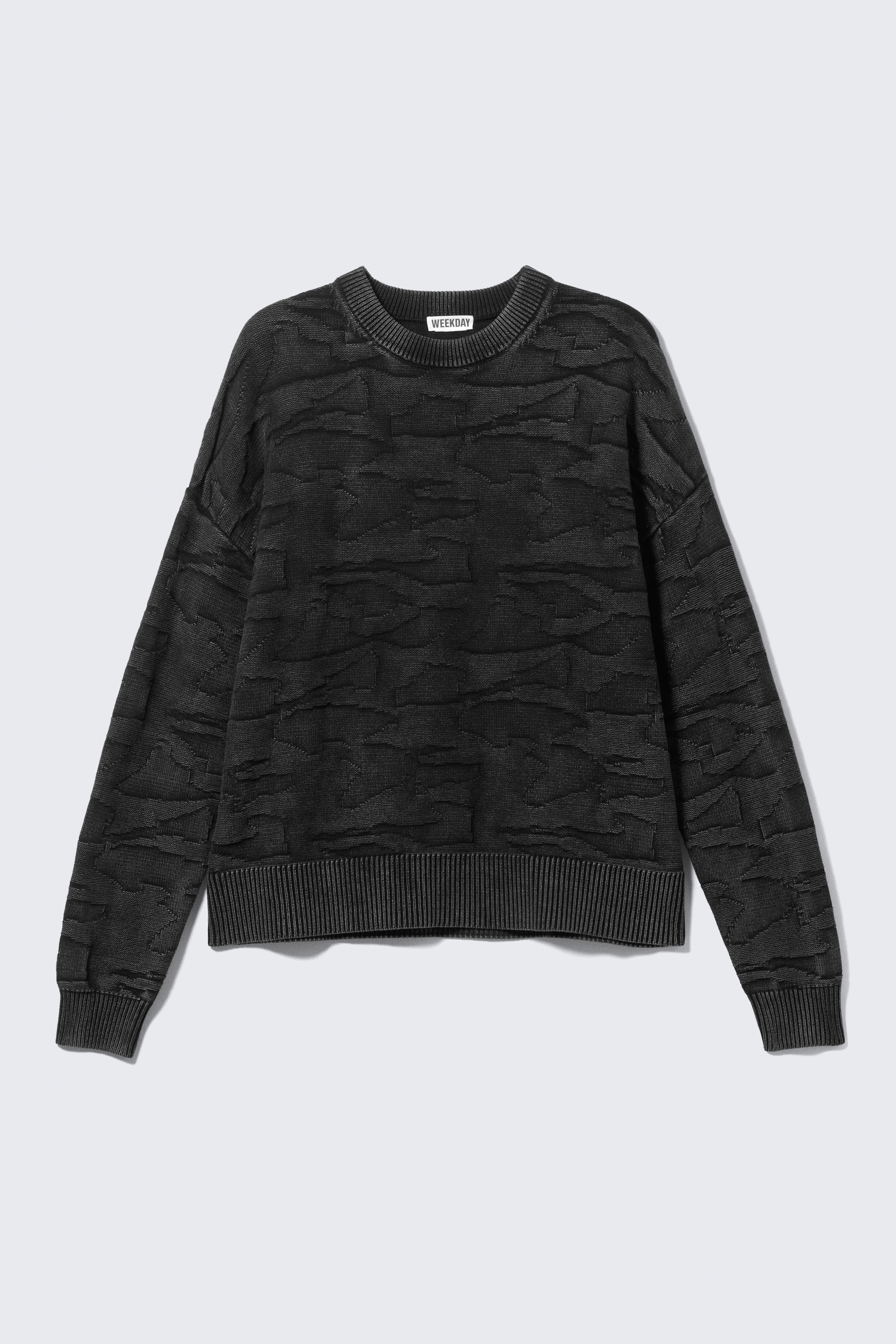 Oversized Baumwollstrickpullover mit Grafik - Schwarz
