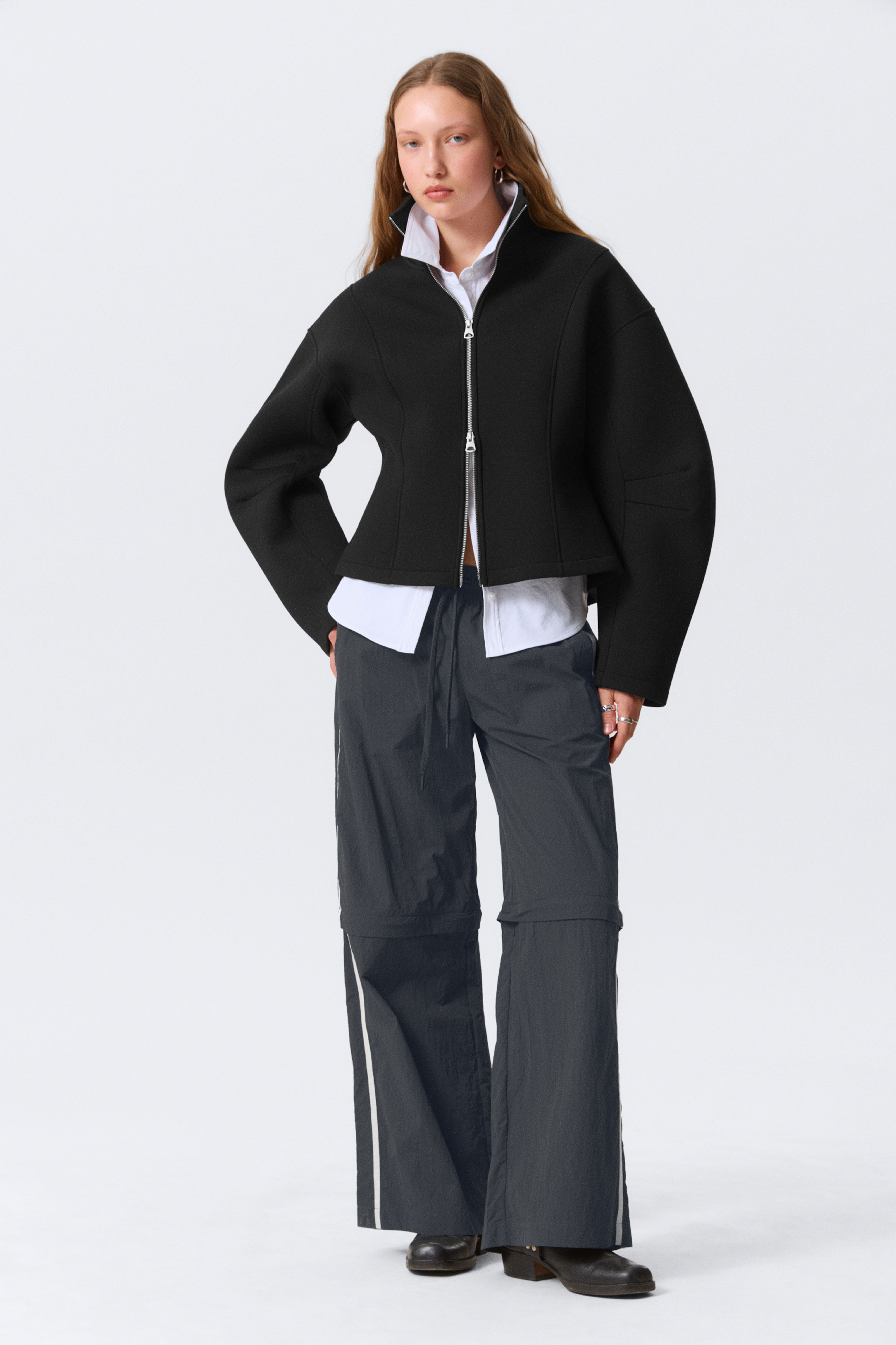 Træningsbukser i nylon med zip-off - Sort - Beige Stribet/Beige - Sort Stribe