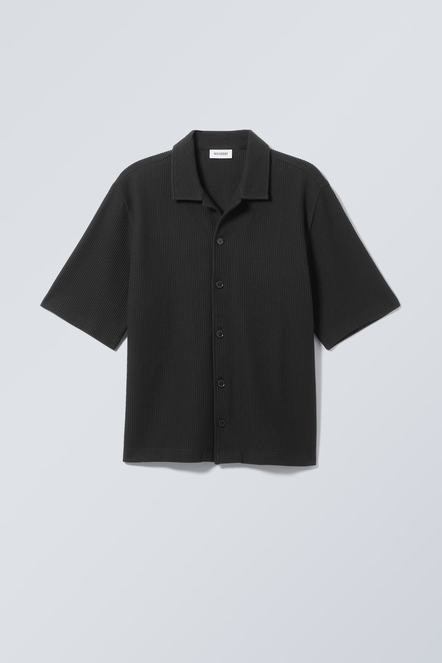 Rib Relaxed Resort Shirt - Black - 1