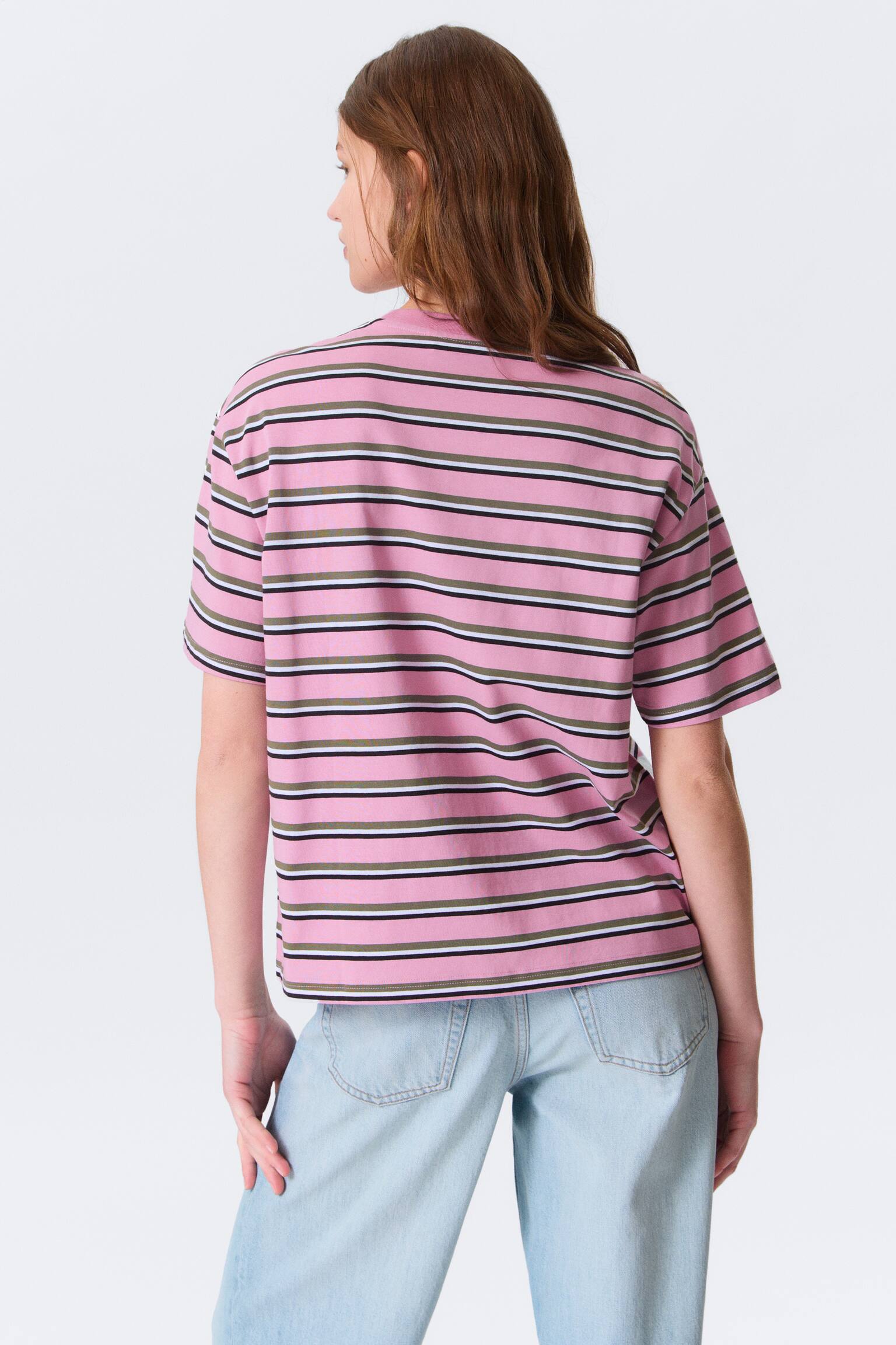 T-shirt in cotone - Striped Pink/Righe bianche e nere - 5