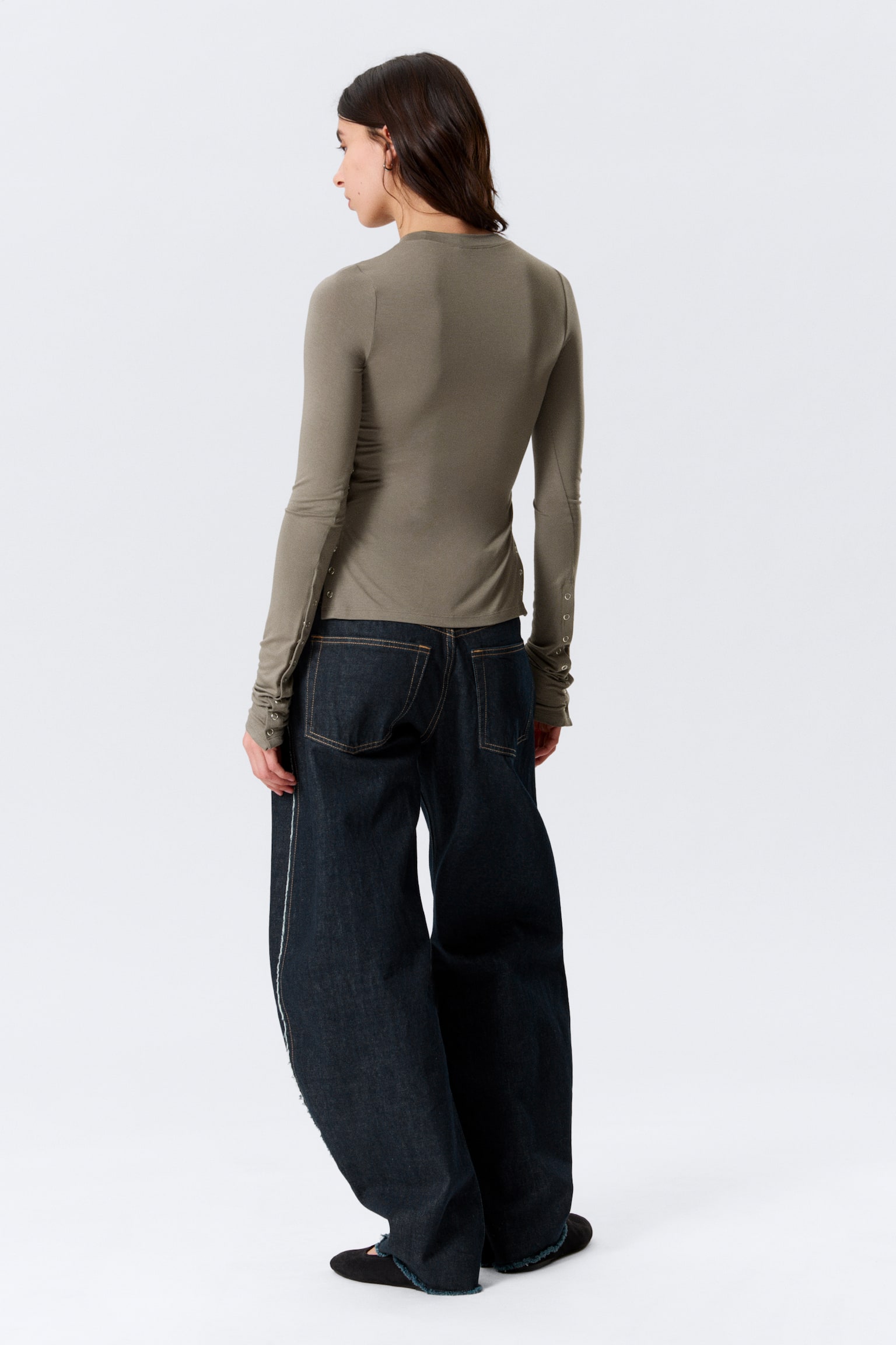 Top slim a maniche lunghe - Grigio polvere/Nero - 6