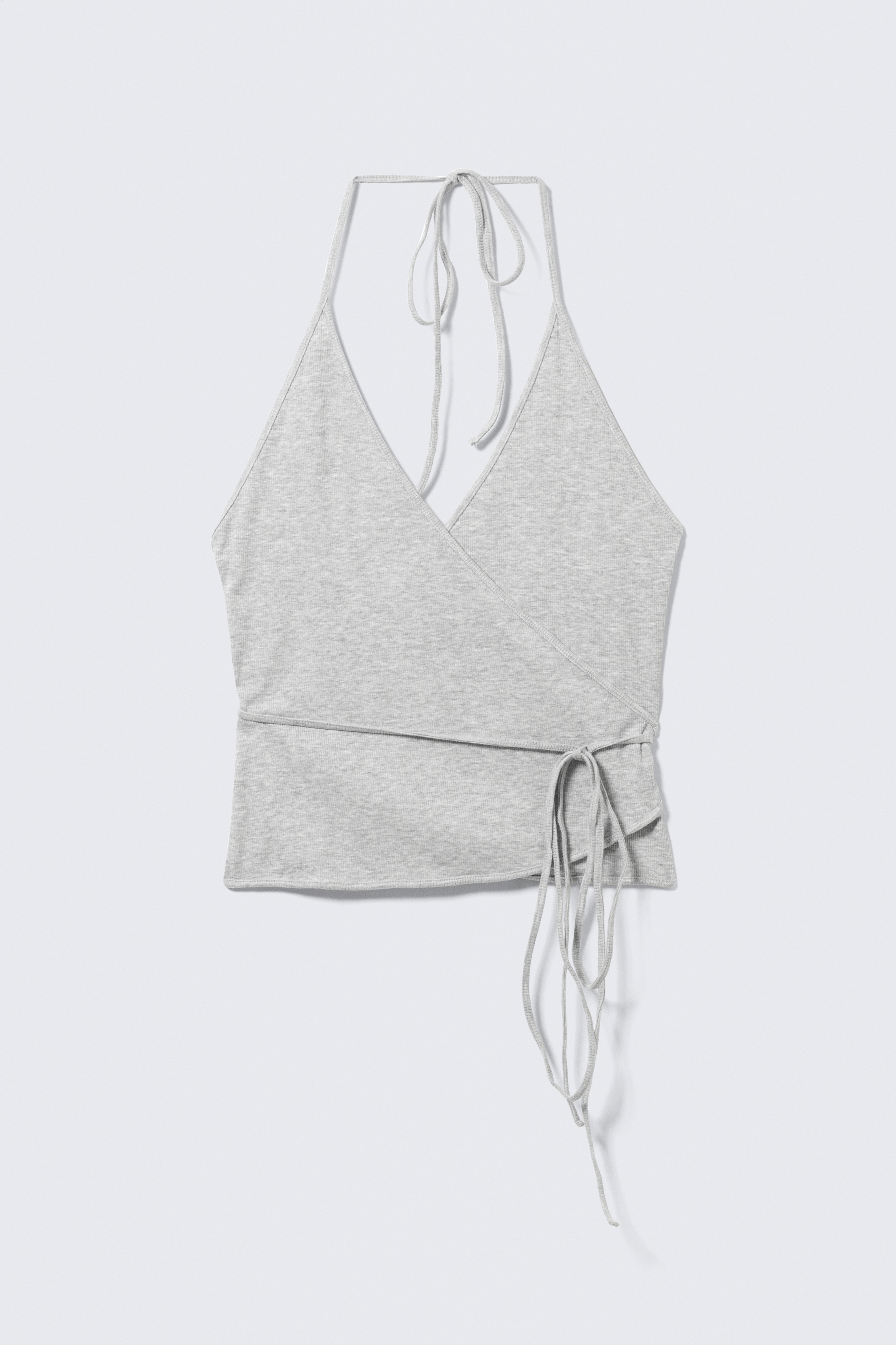 Neckholder-Top mit Wickelverschluss - Grau meliert/Dunkelgrau