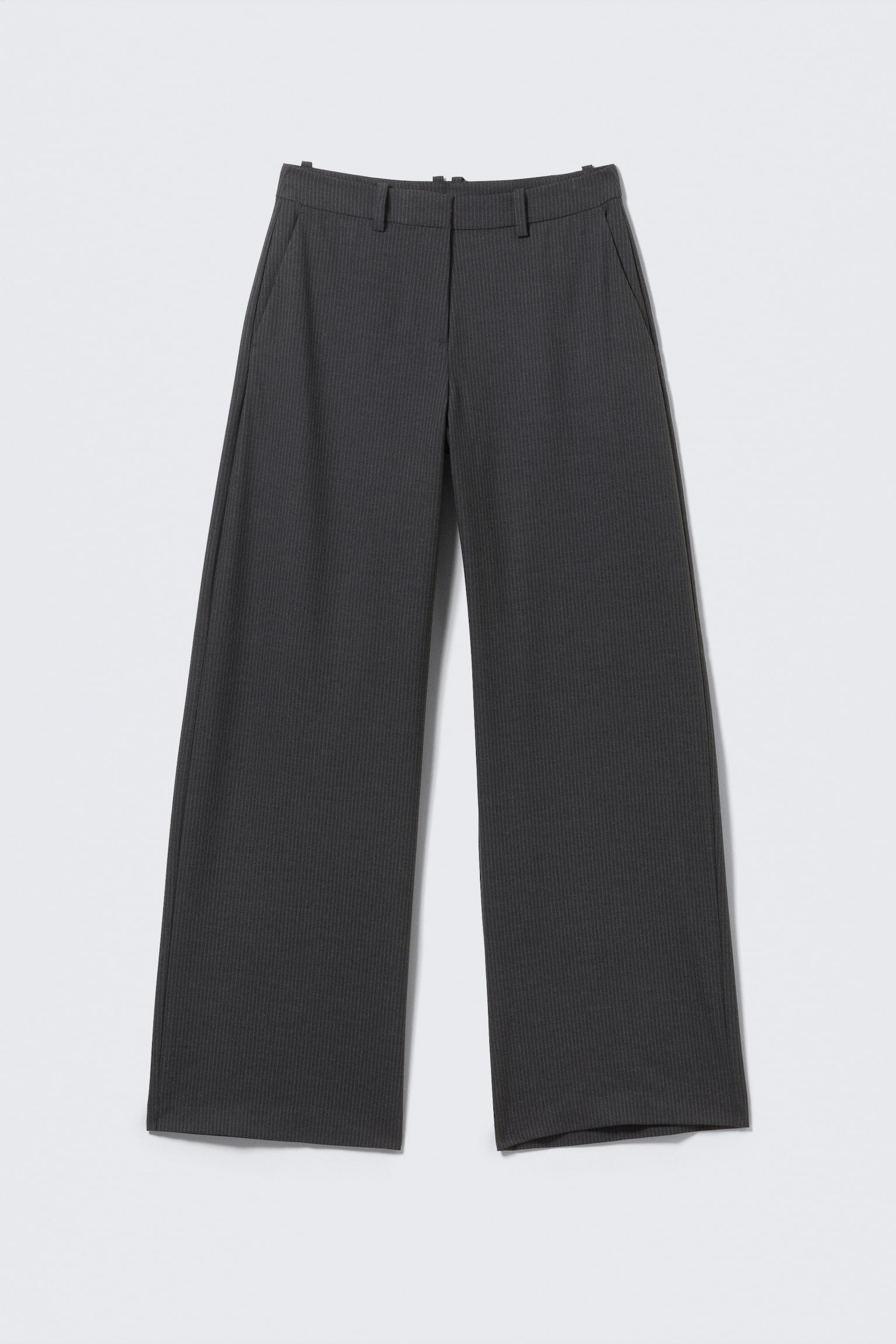 Low-Waisted Loose Fit Suit Trousers - Tmavě šedá s proužky/Black/Tmavě šedý melír - 2