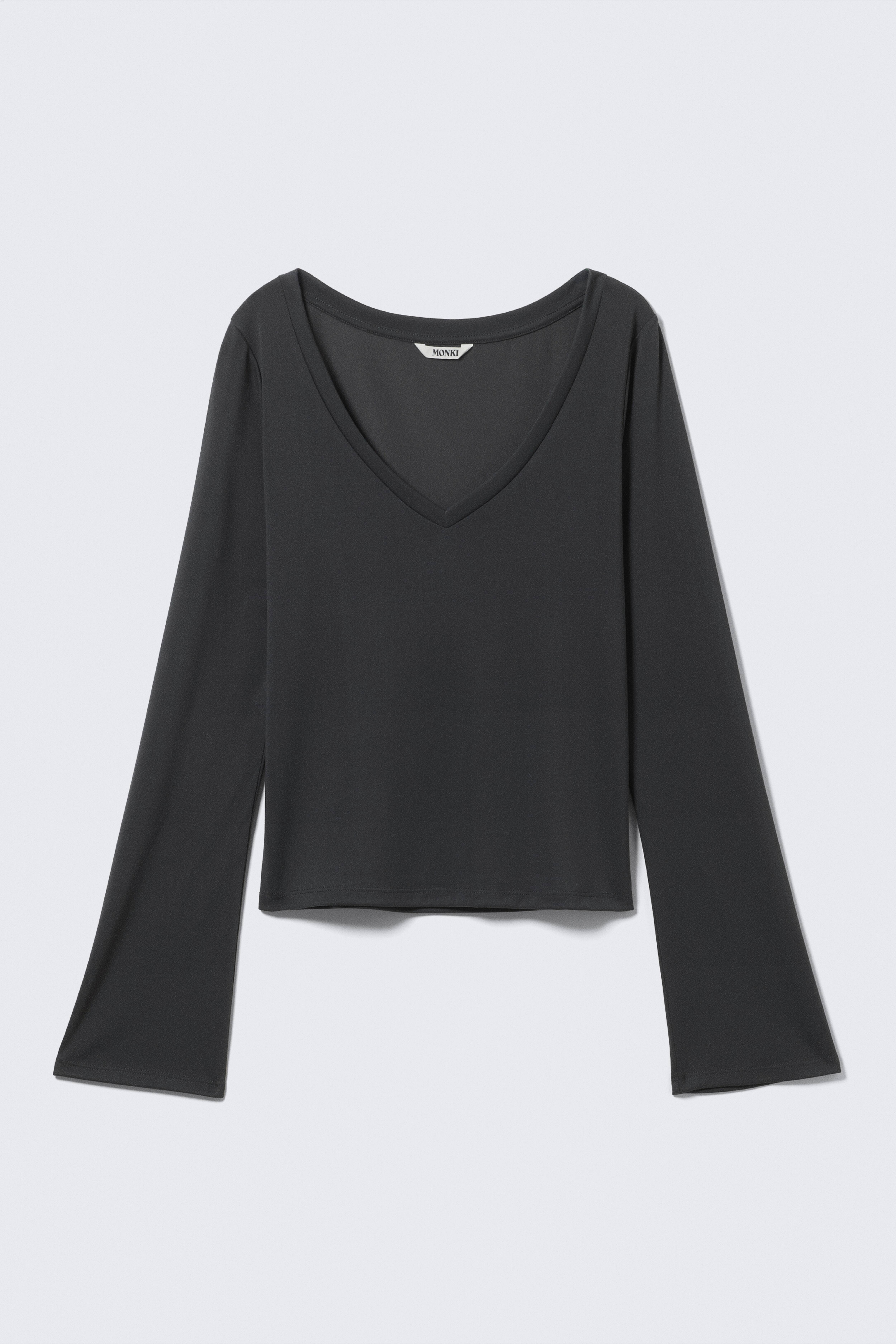 Top z długim rękawem i dekoltem w serek - Washed Black/Sprany Mole