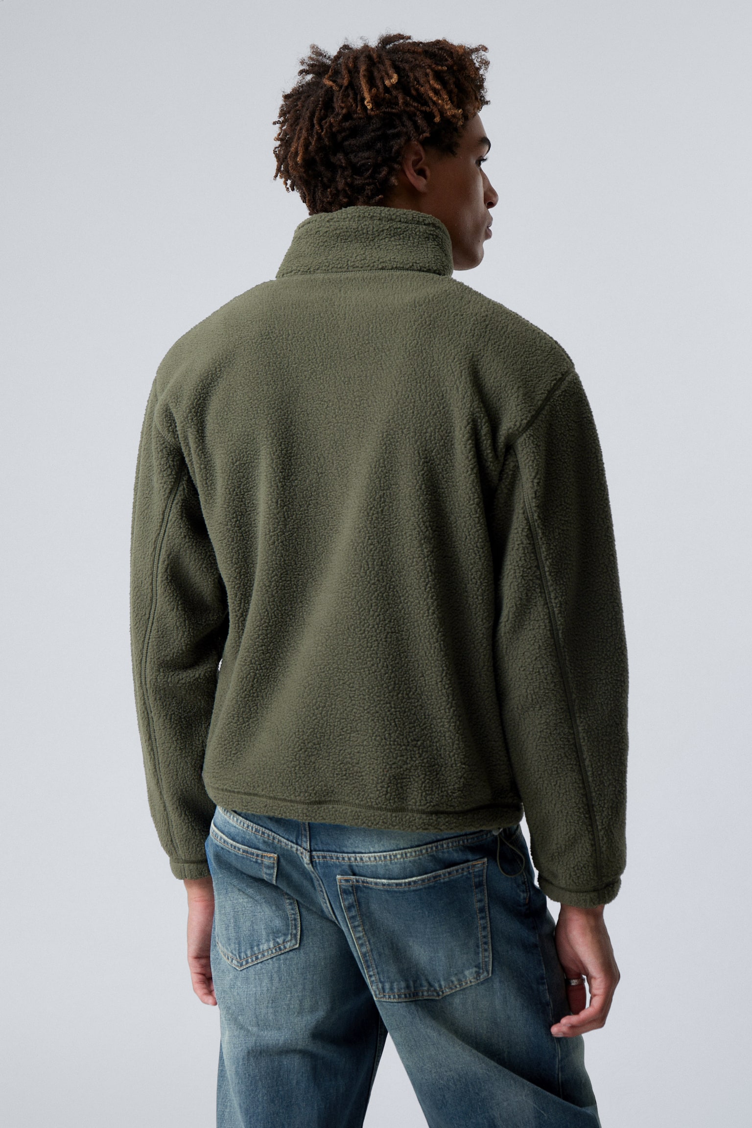 Half-Zip Fleece Sweatshirt - Dark Khaki Green/Black/Dark Blue - 4