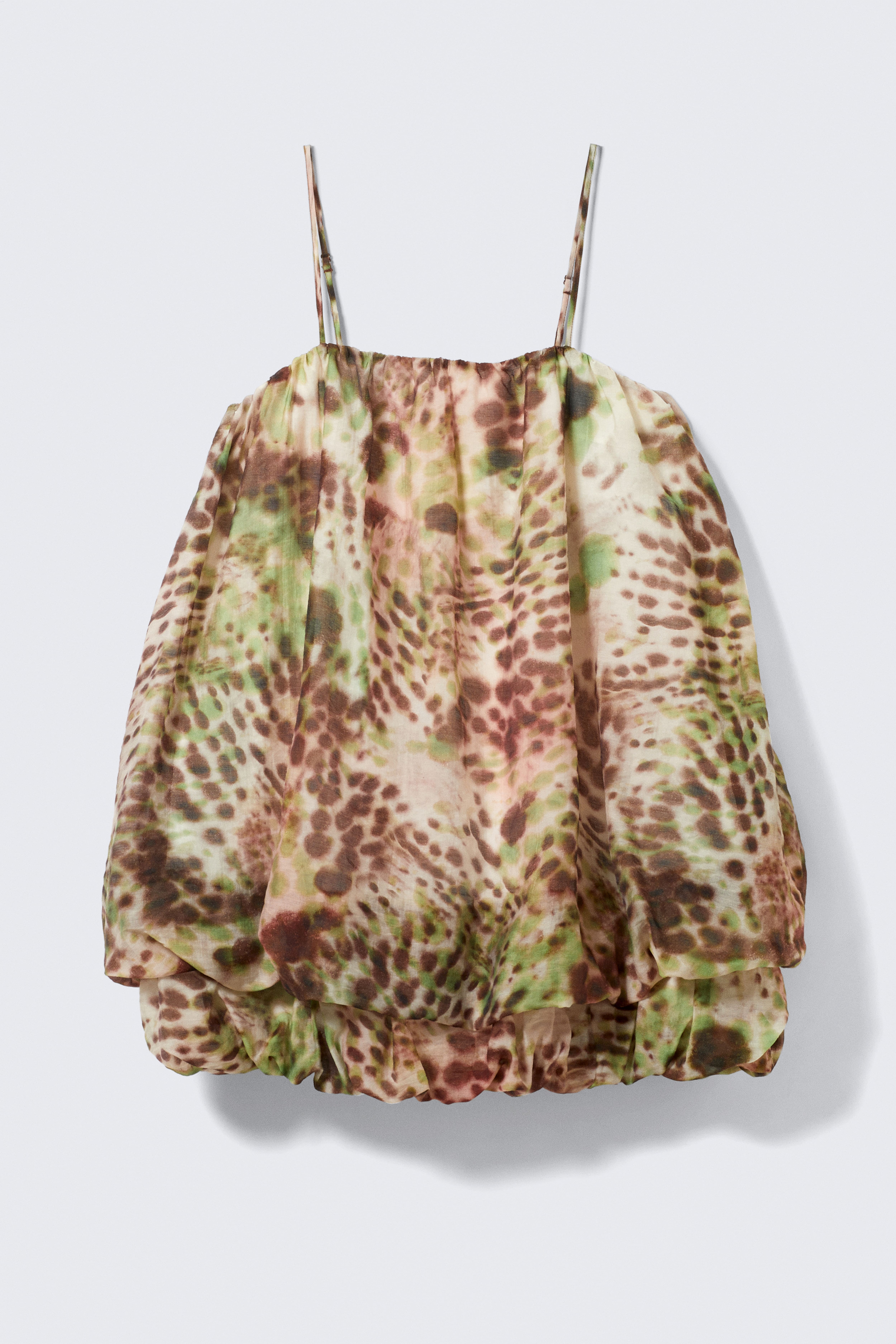 Μίνι φόρεμα με balloon γραμμή χωρίς μανίκια - Καφέ & Πράσινες Πουά Λουλούδια/White/Κόκκινο & Πορτοκαλί - Λουλούδι Καλυψώ