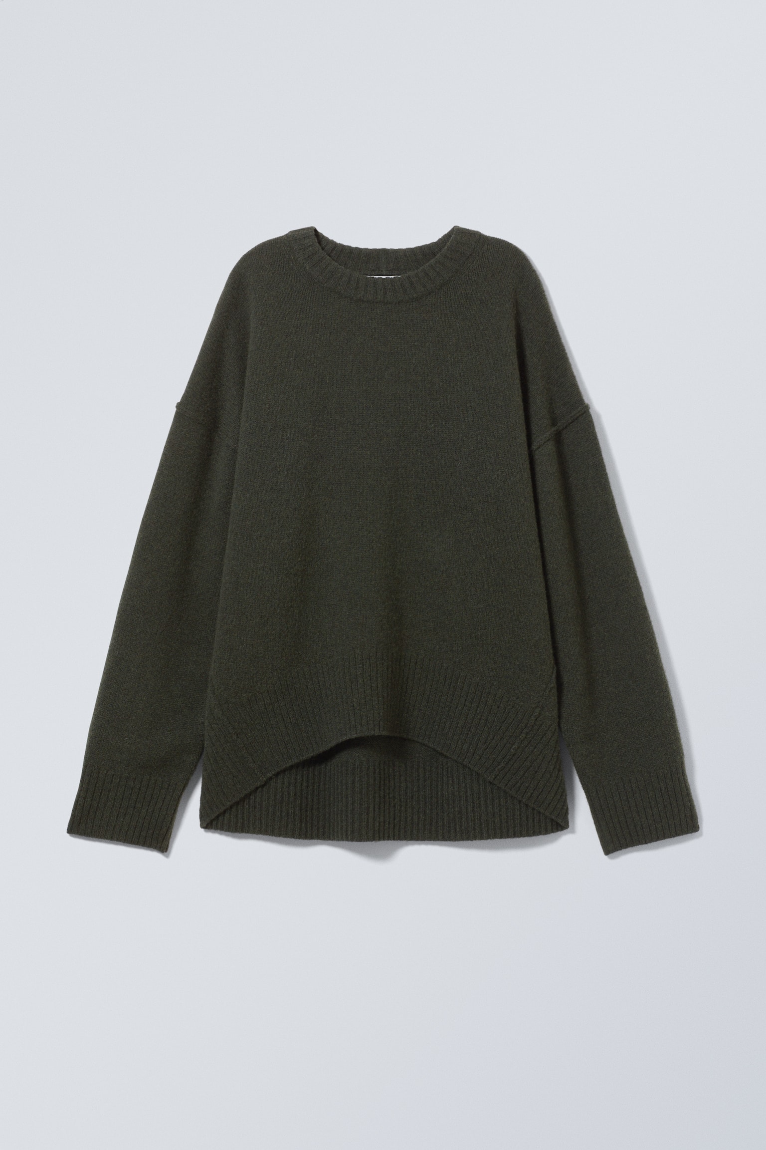 Loose Knitted Wool Sweater - Dark Green Melange/Grey Melange - 2