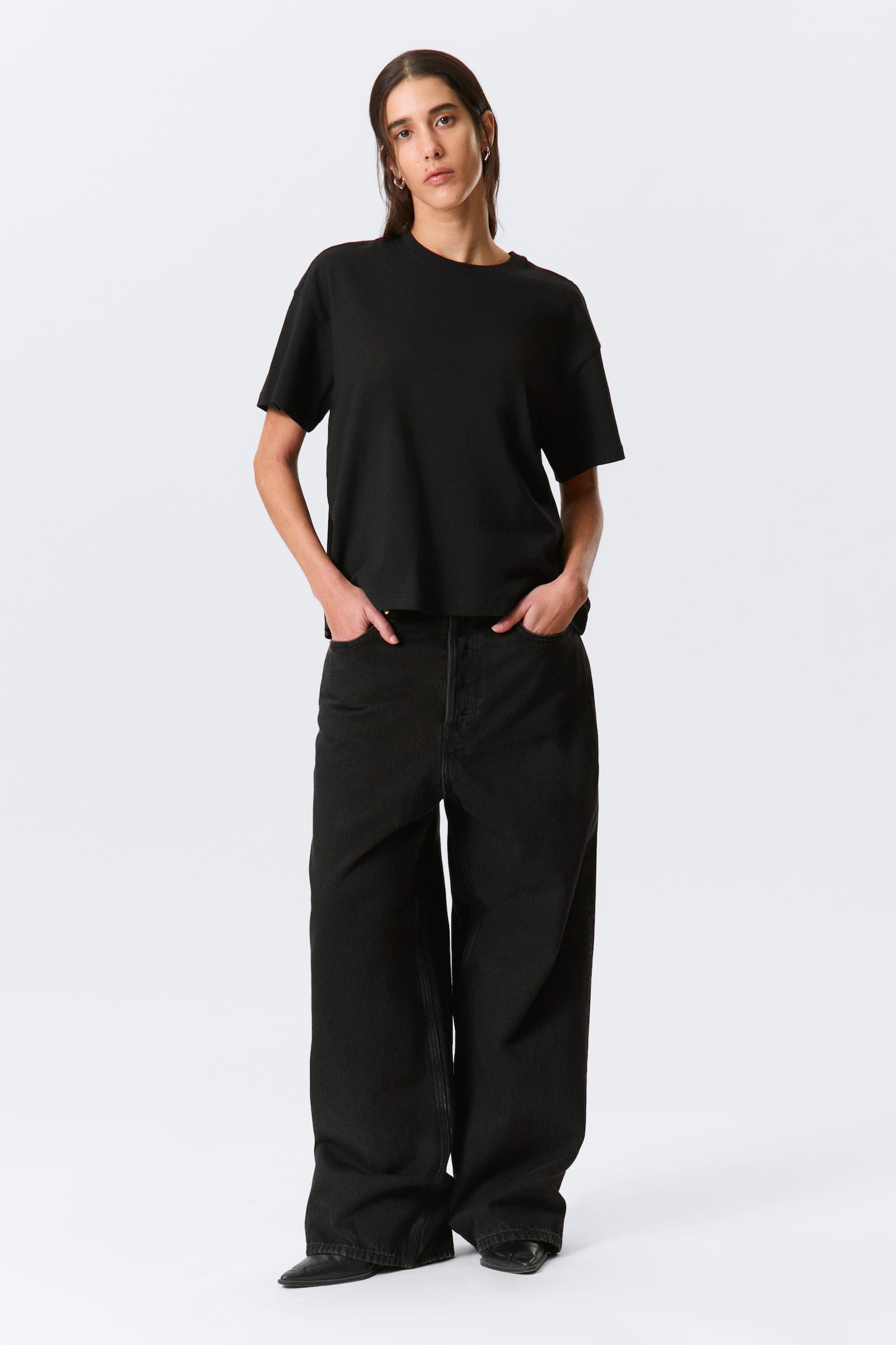 T-shirt en coton carré décontracté - Noir/Blanc/Gris foncé - 4