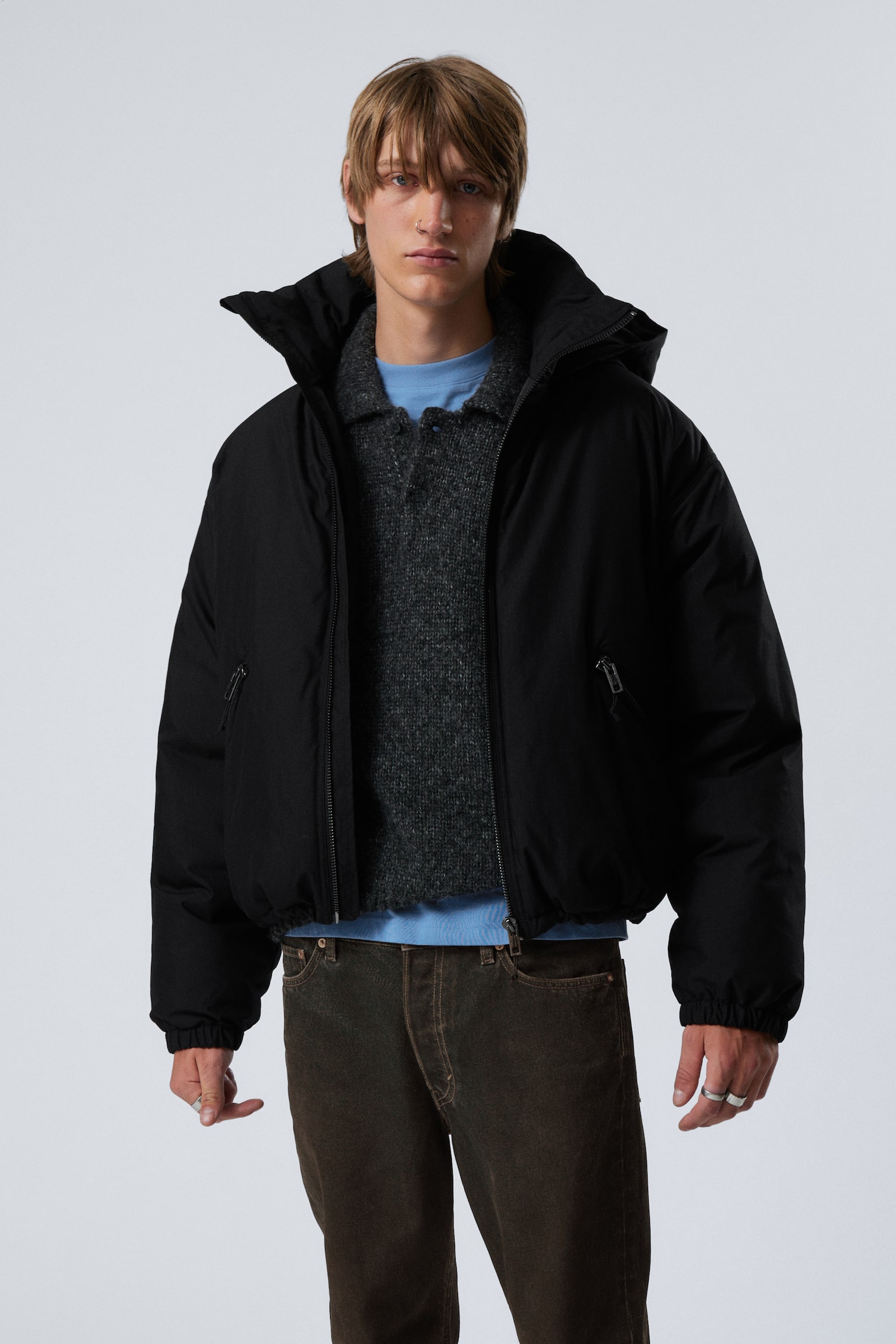 Padded Hooded Puffer Jacket - Black/Dark Grey - 1