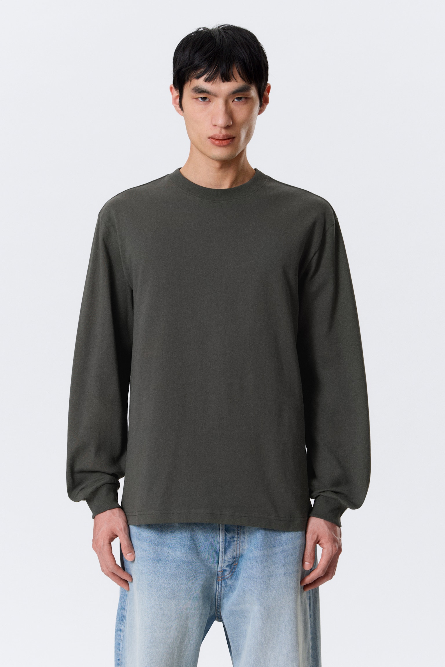 Tricou cu mânecă lungă lejer - Gri închis/Alb/Negru - 1