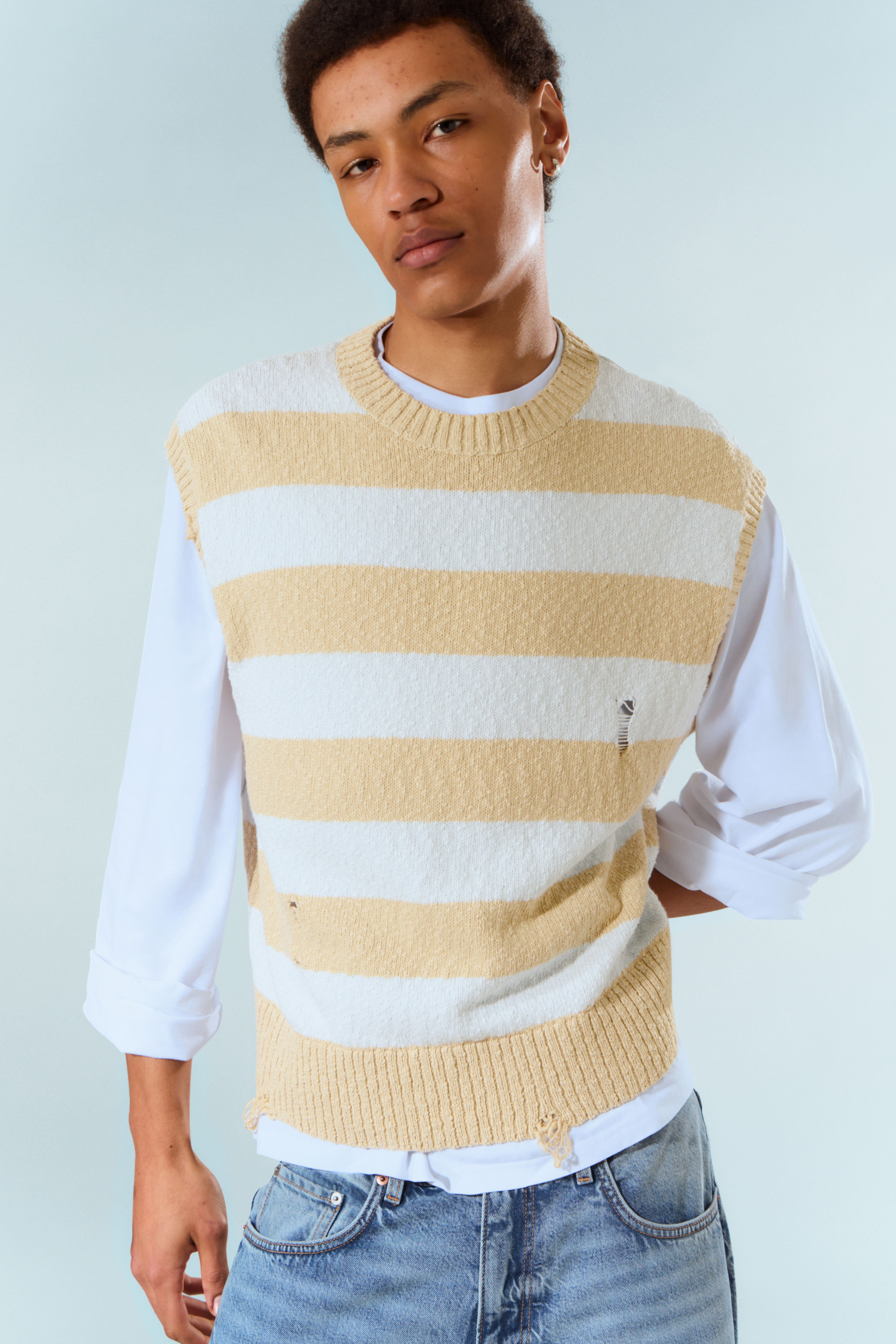 Gilet a maglia - A righe blu e beige/Nero