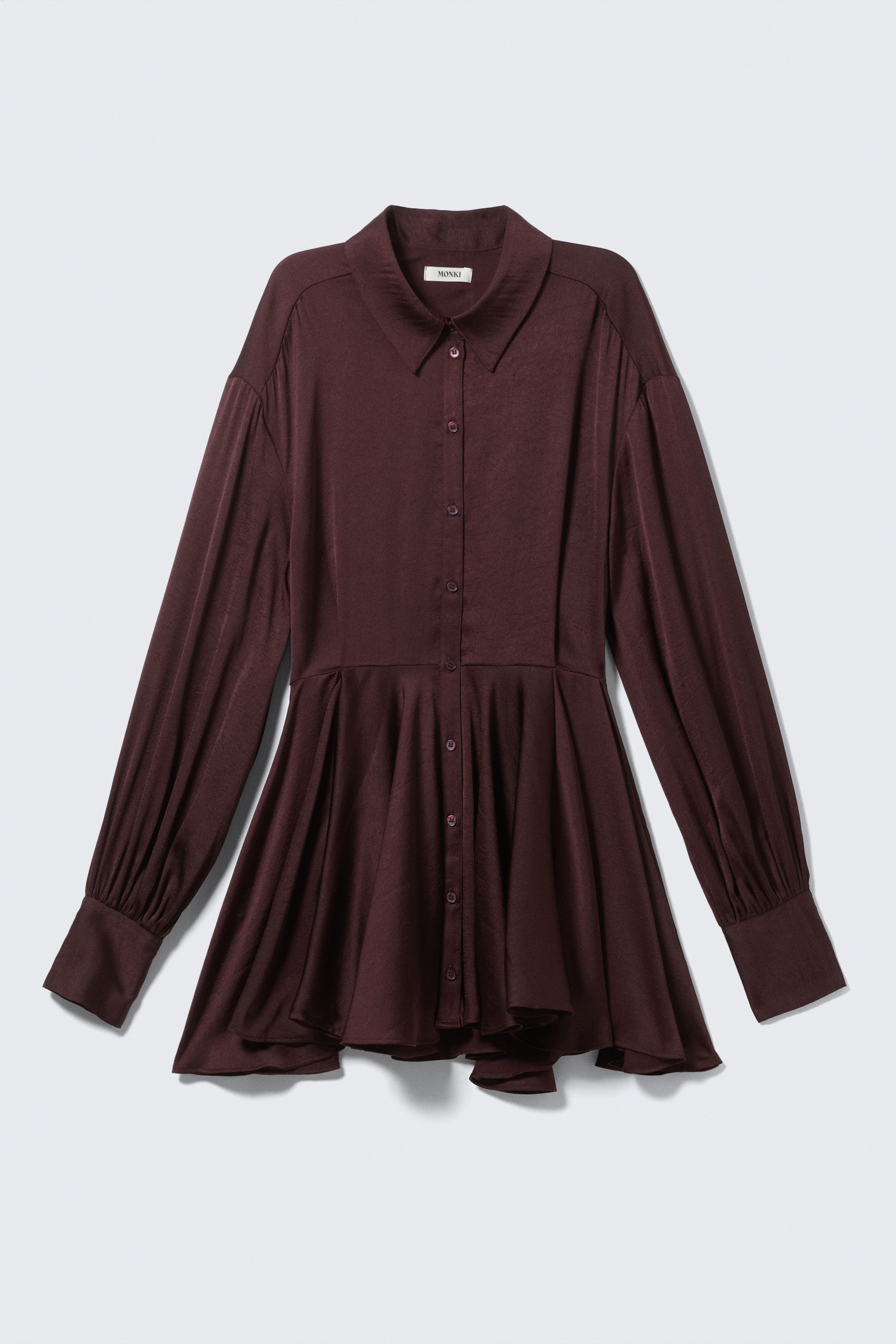 Fit-and-flare mini-jurk met lange mouwen - Donker paarsrood