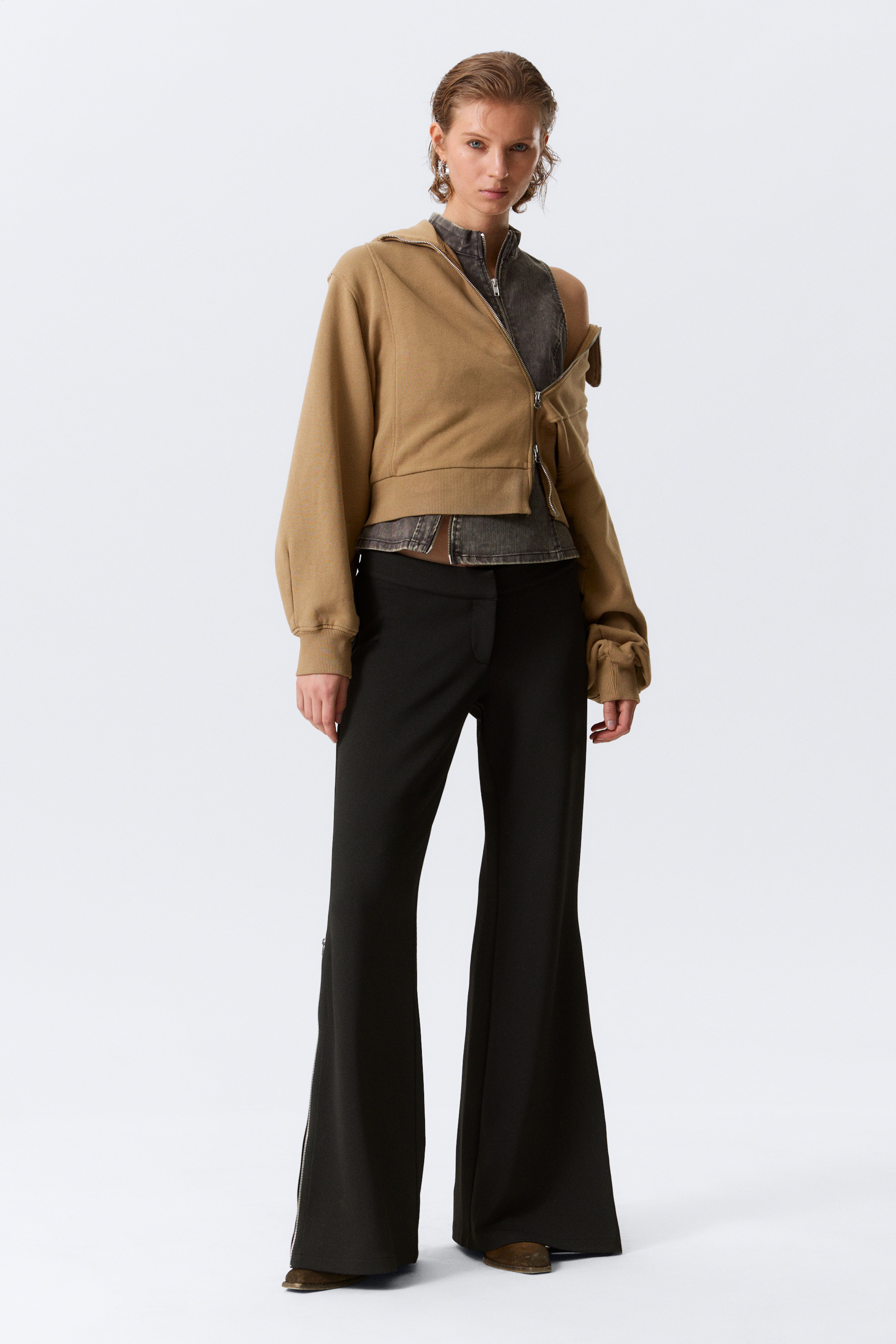 Pantaloni flare con zip - Nero/Marrone