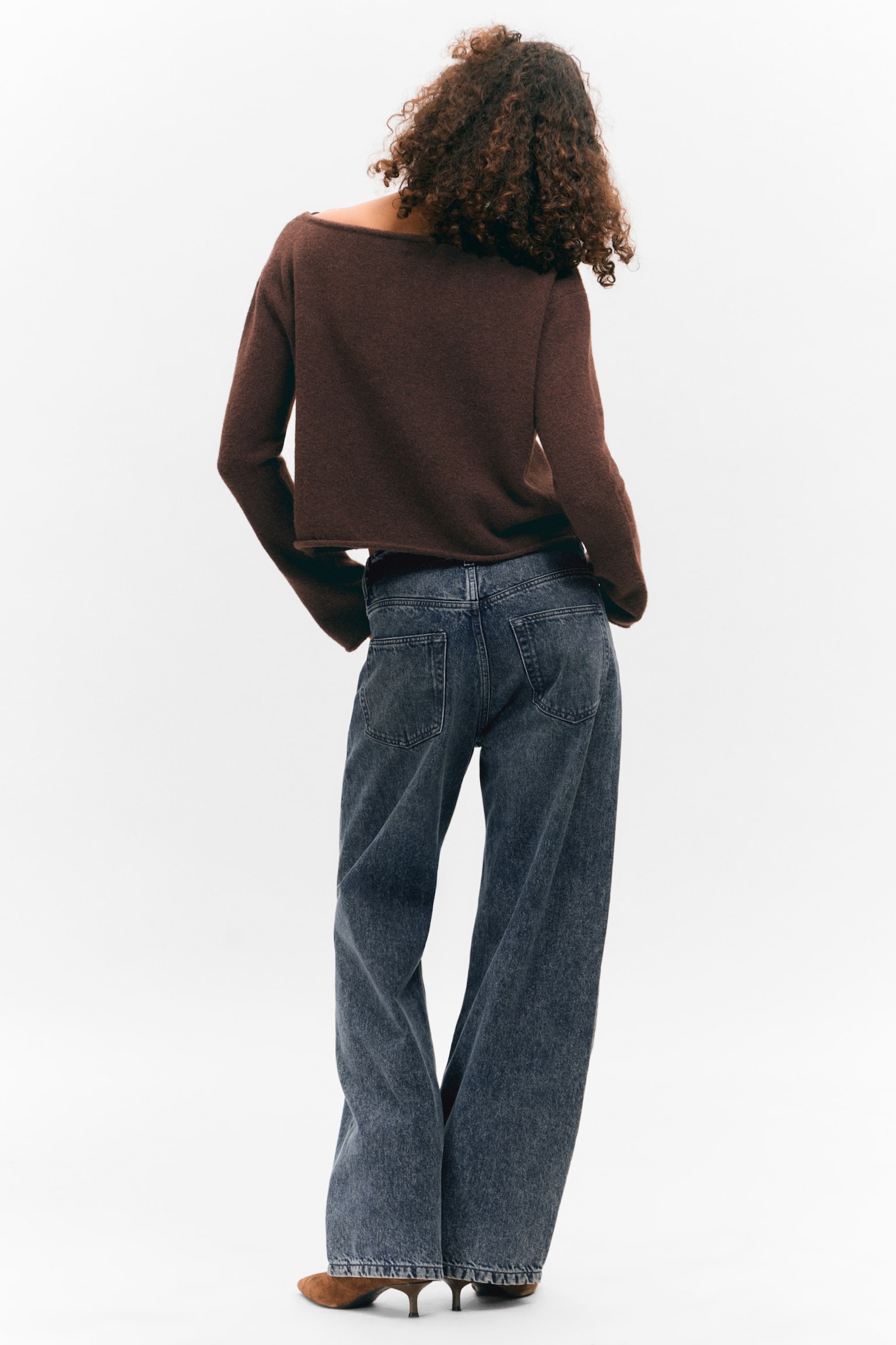 Soft Knit Boat-Neck Sweater - Mørkebrun/Light White/Støvet blå - 4