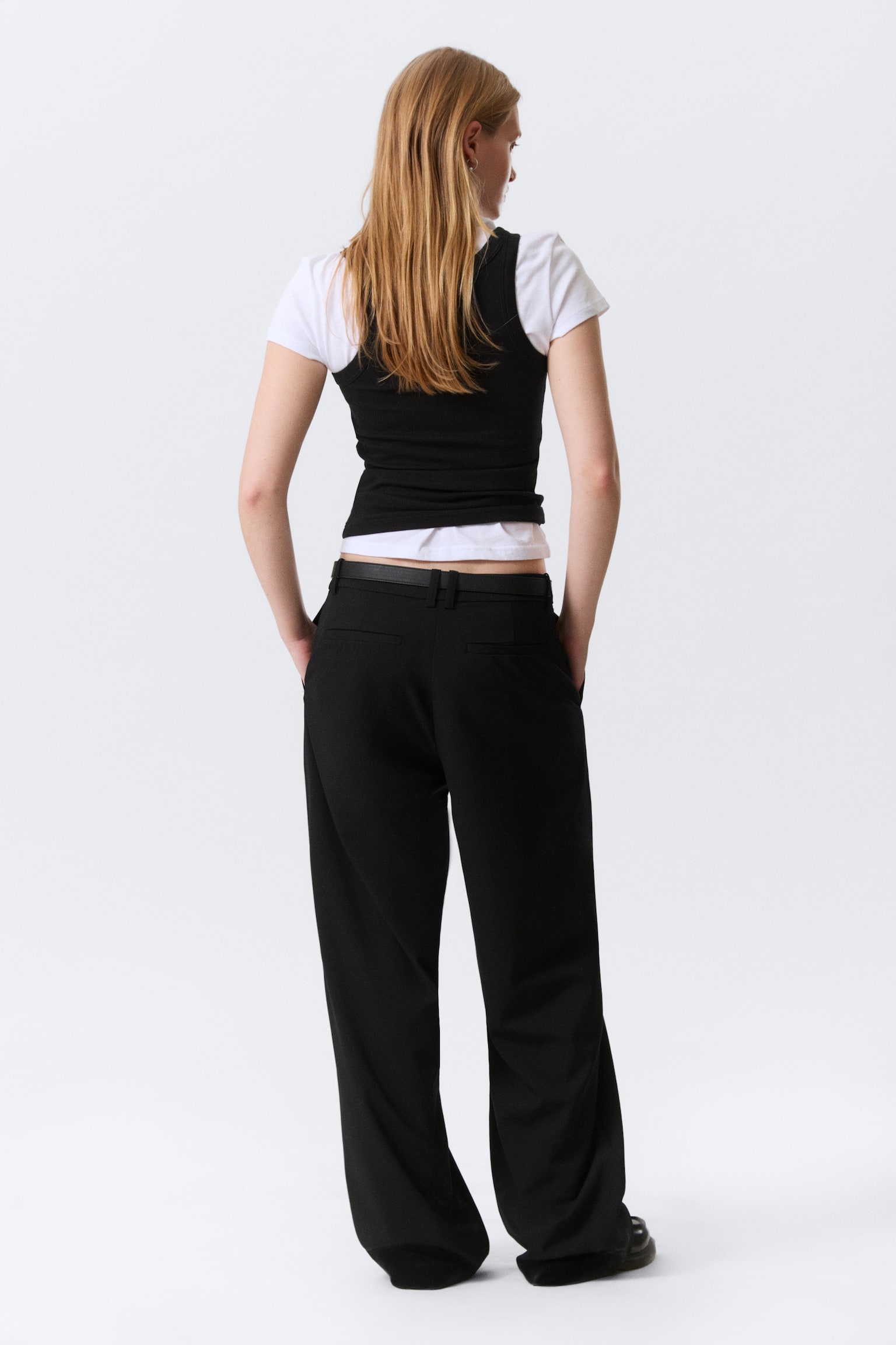 Low-Waisted Loose Fit Suit Trousers - Black/Тъмно сиво с фини райета/Тъмно сиво меланж - 5