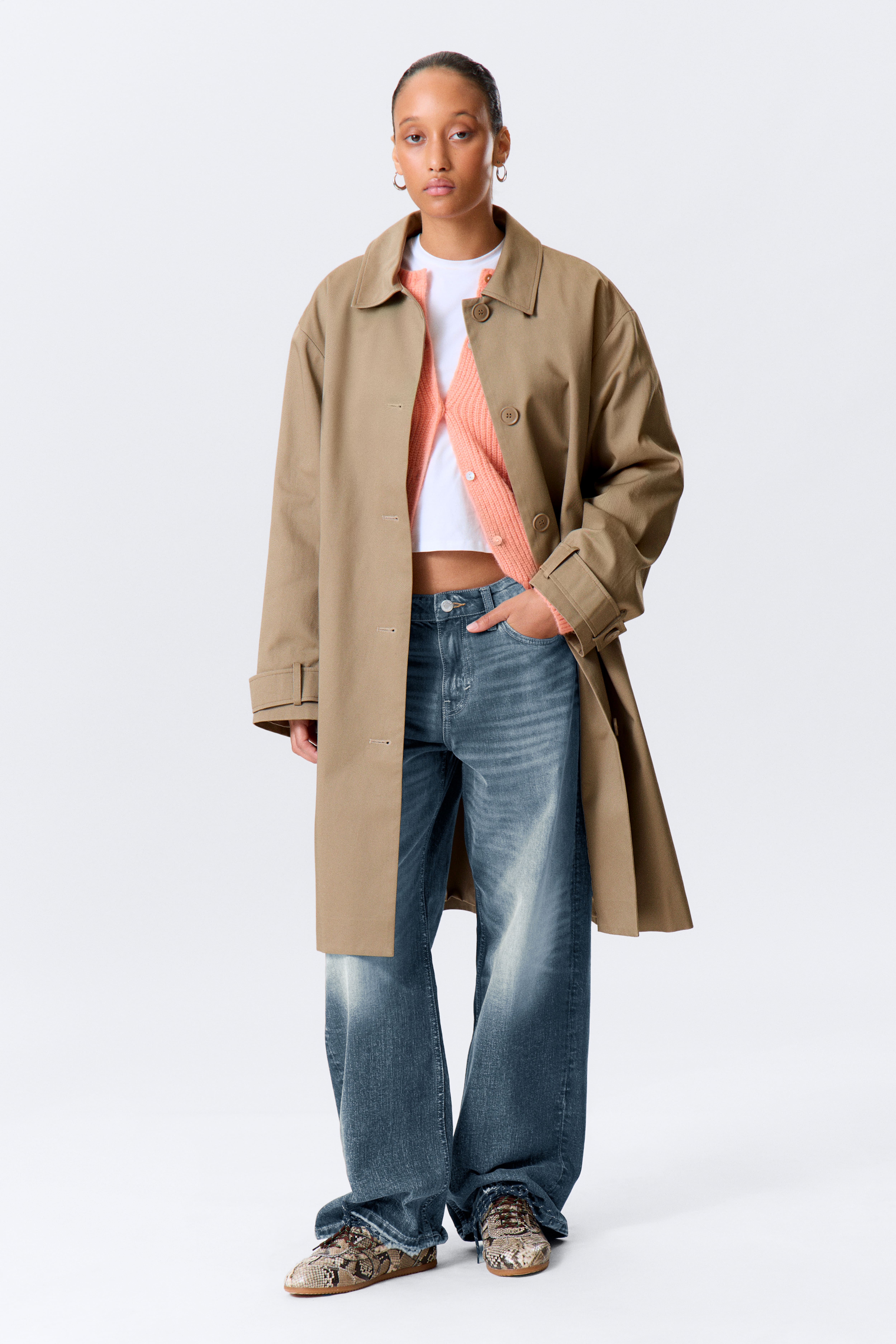 Cappotto svasato a monopetto - Talpa polvere/Beige