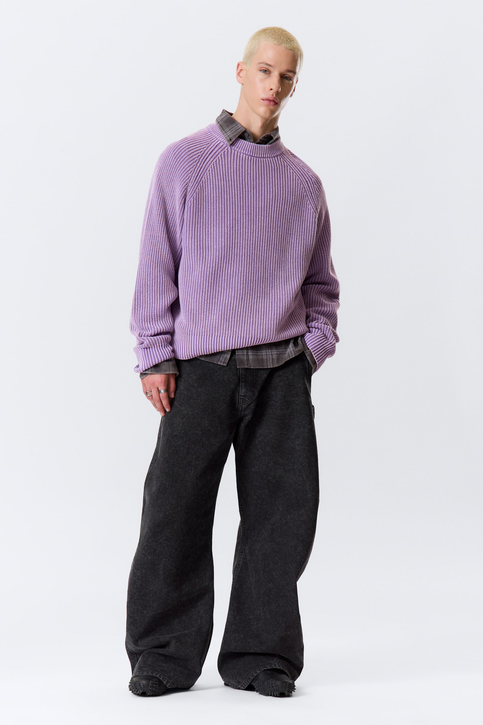 Pullover in cotone - Washed Purple Melange/Washed Dark Grey Melange - 5