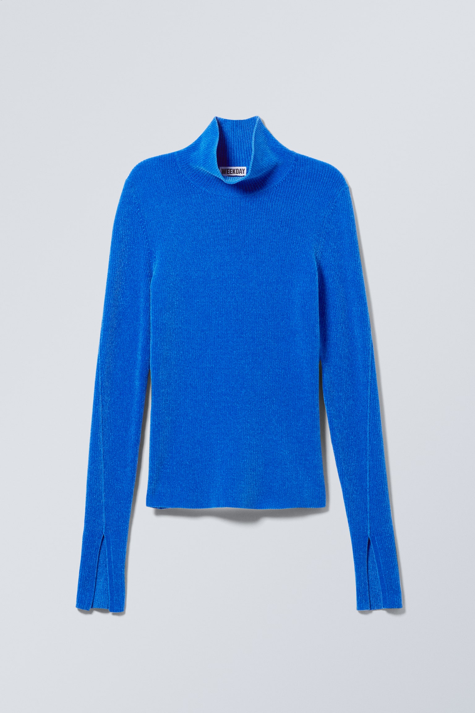 Rib-Knit Chenille Turtleneck Sweater - Bright Blue/Black - 2