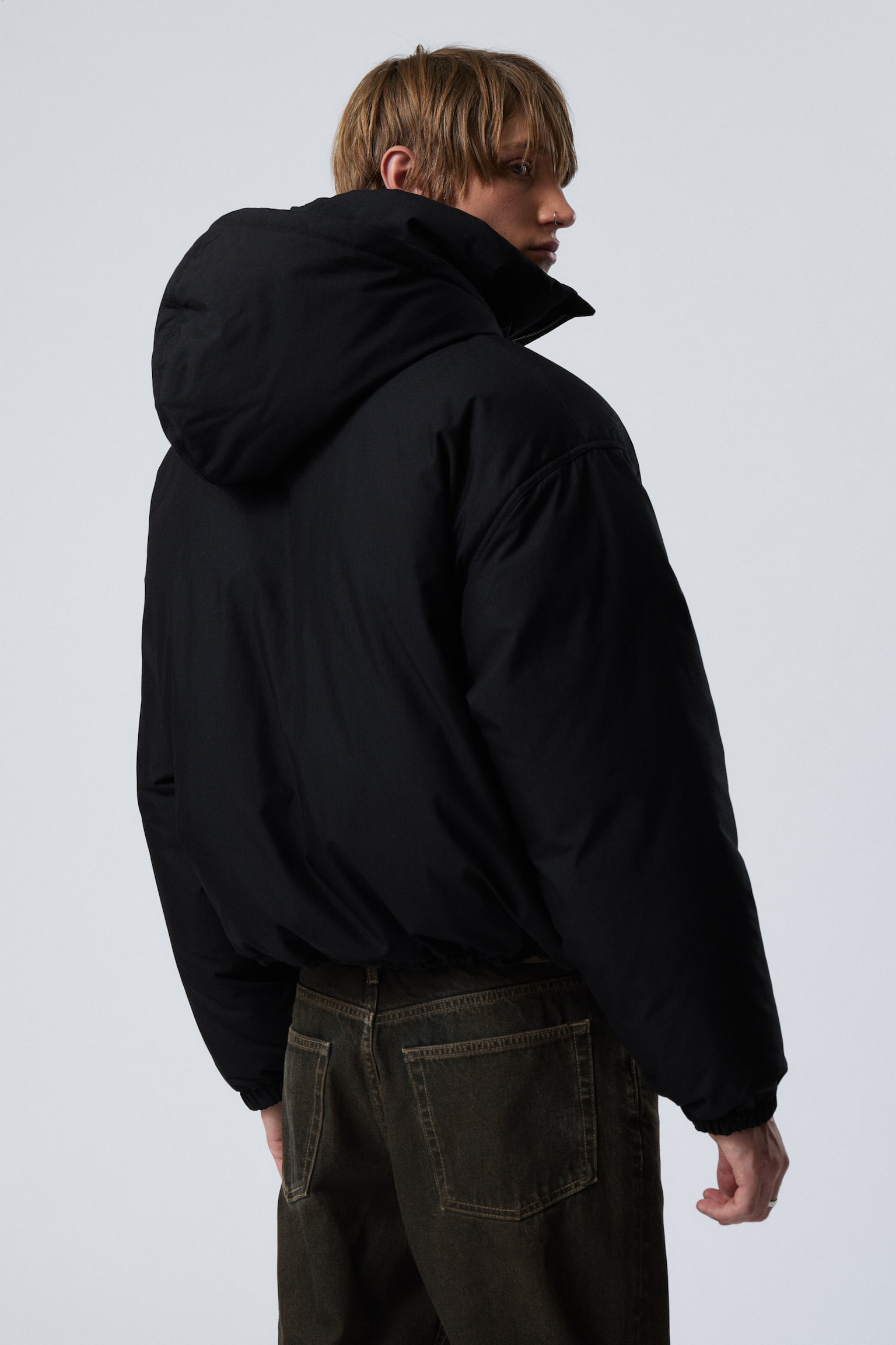 Padded Hooded Puffer Jacket - Black/Dark Grey - 5