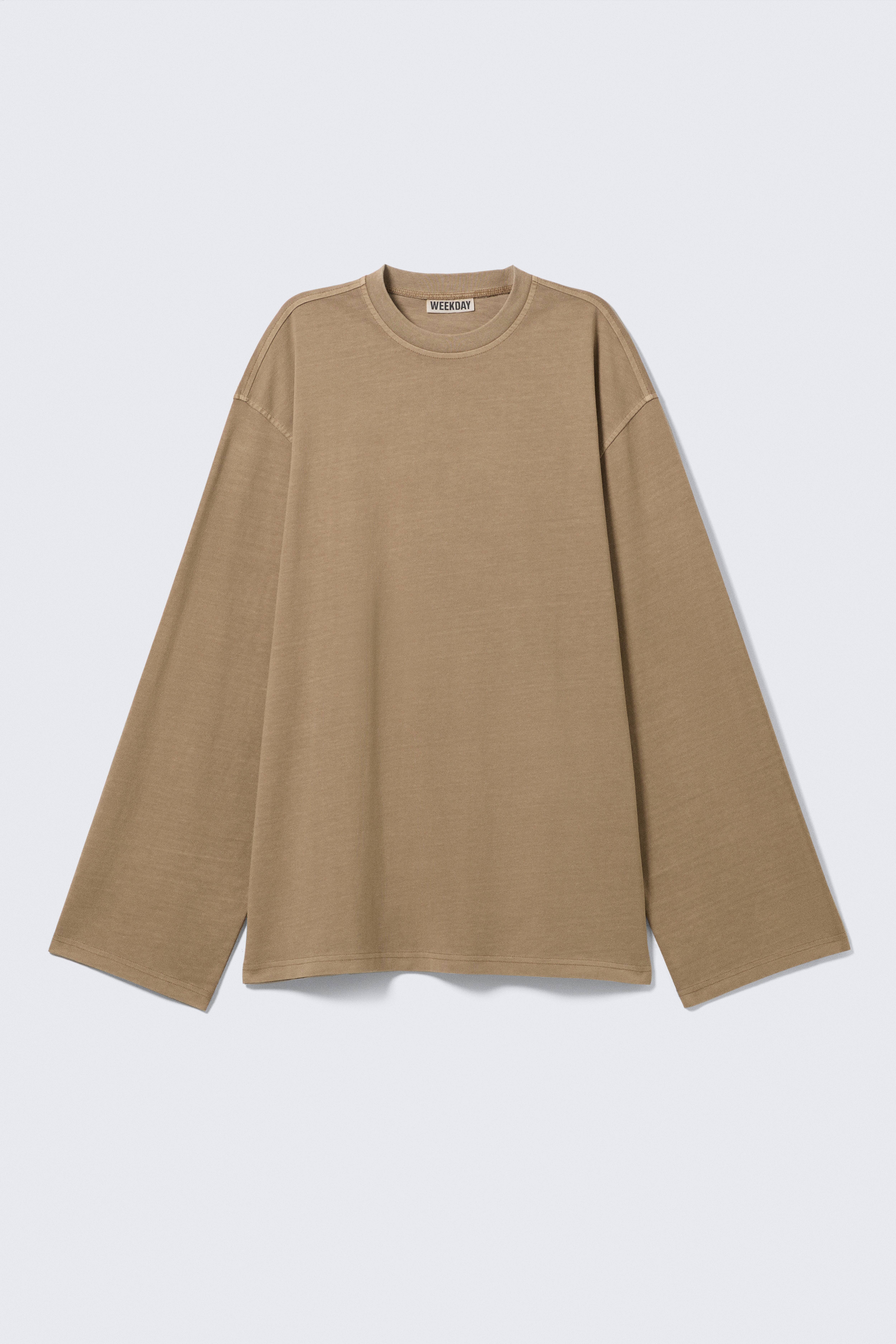 Oversized Long Sleeve T-shirt - Washed Dark Beige/Black/White