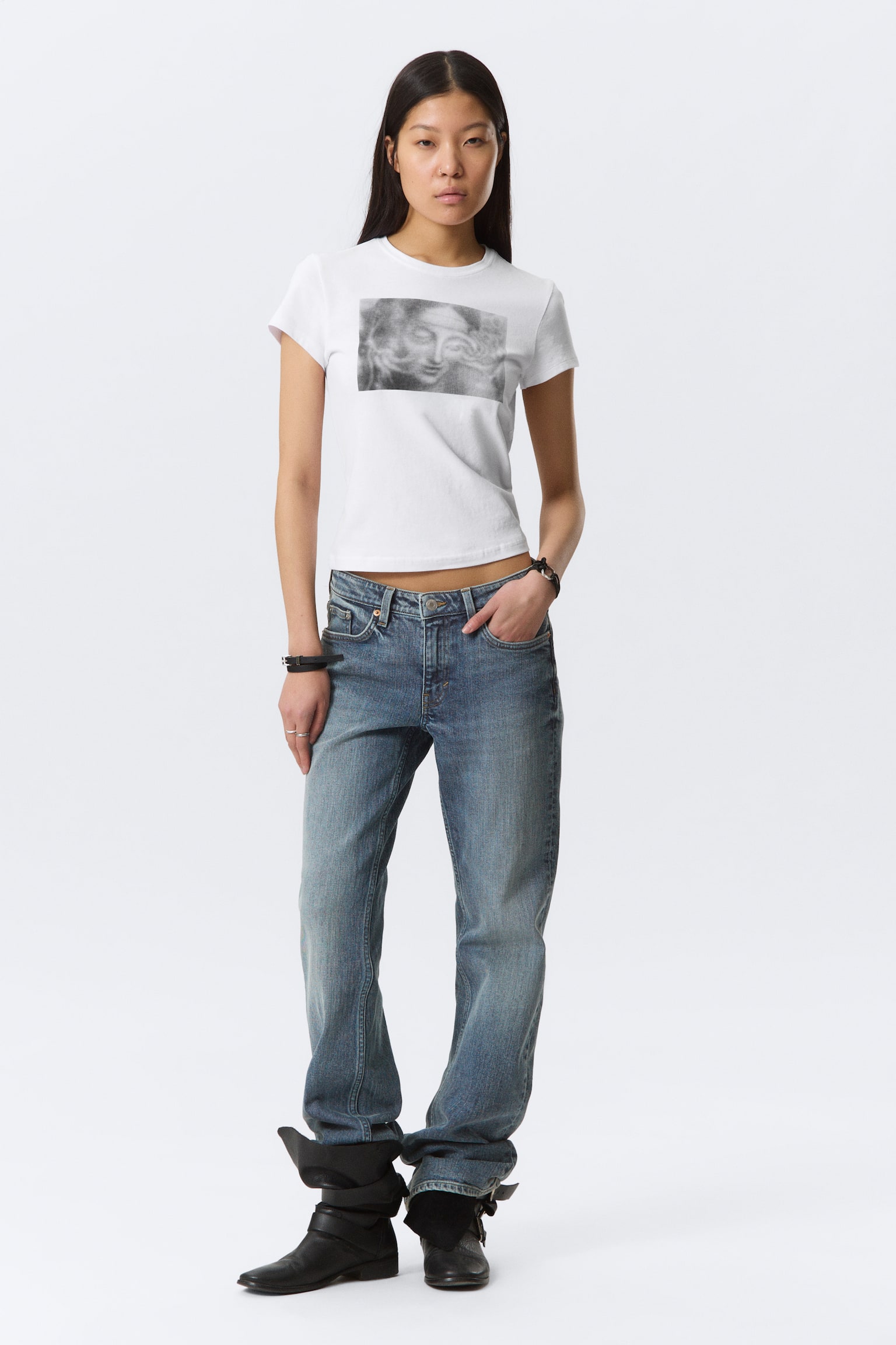 Boxy T-shirt met korte mouwen en print - White - Misty Face/White - Camo - 6