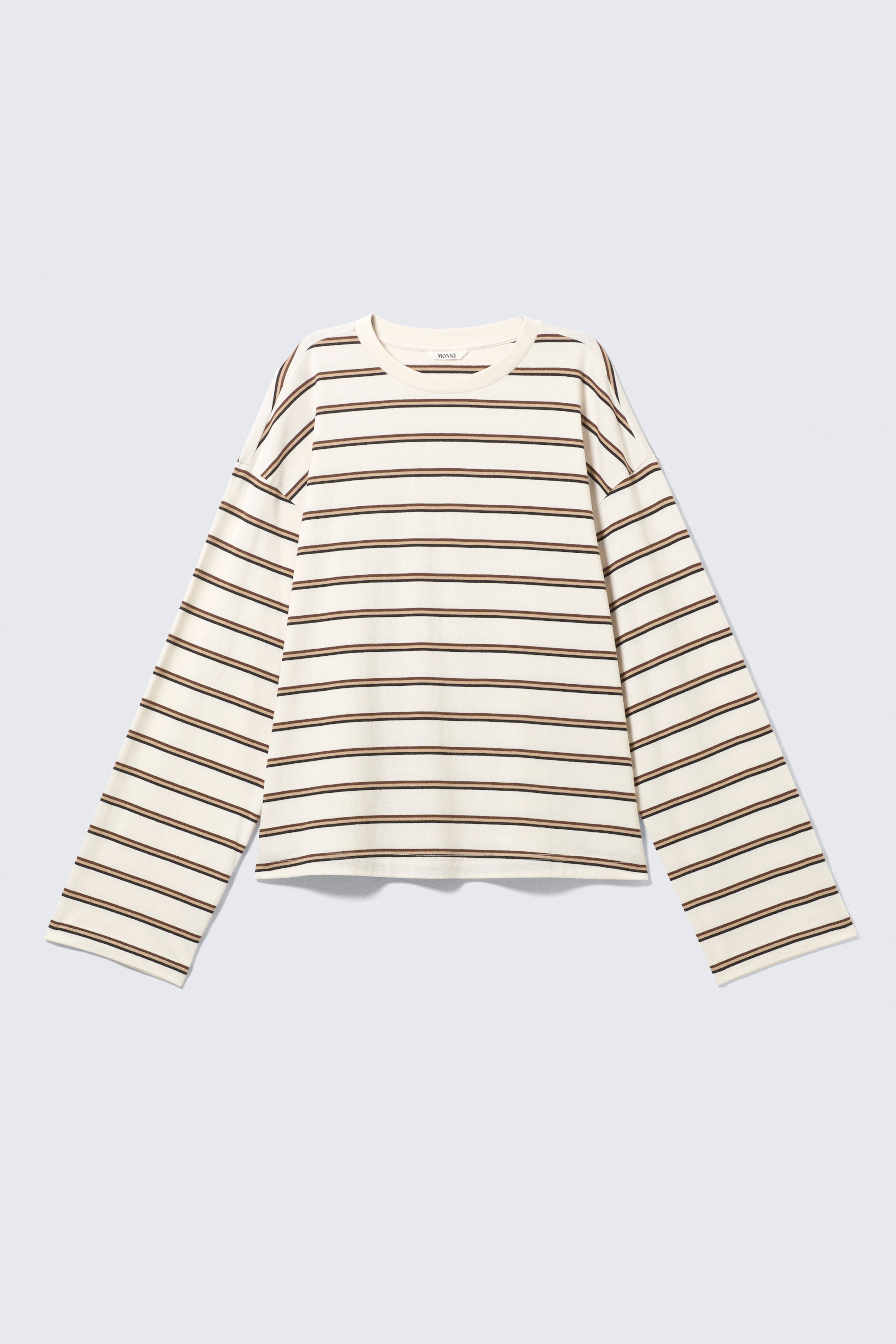 Katoenen T-shirt met lange mouwen - Dusty White - Brown Stripes/Blauw/bruin gestreept