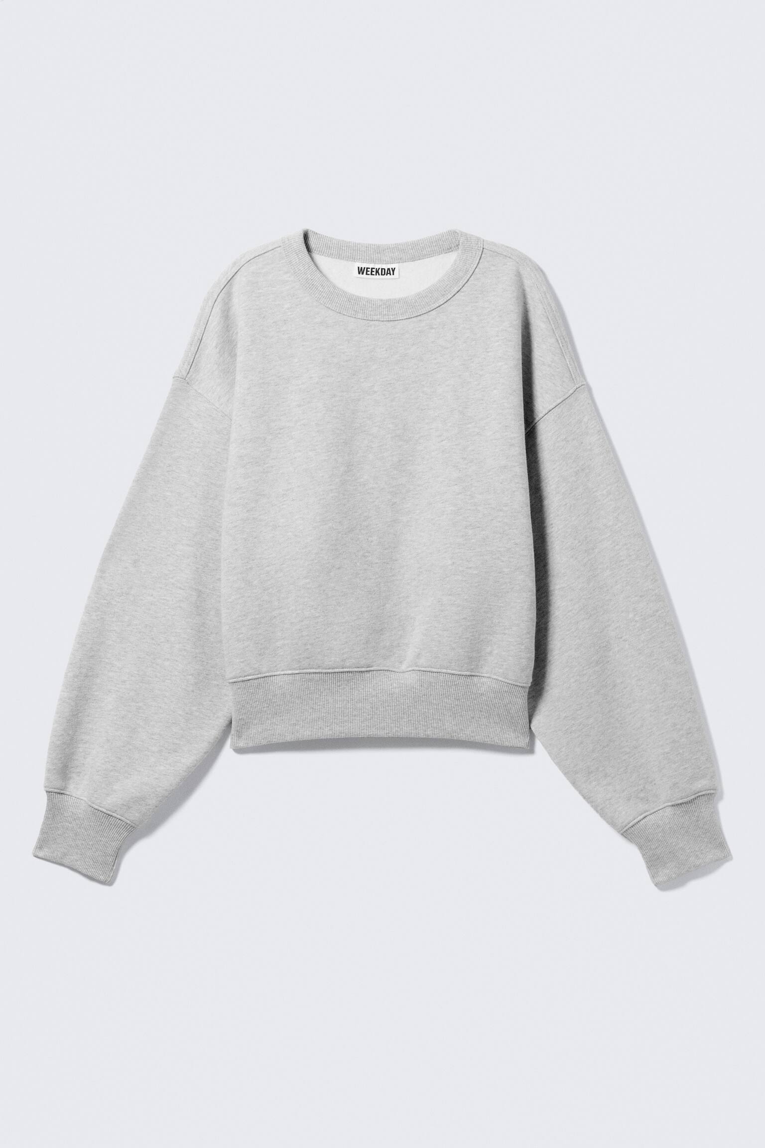 Sweat court boxy en coton - Gris chiné/Bleu foncé - 2