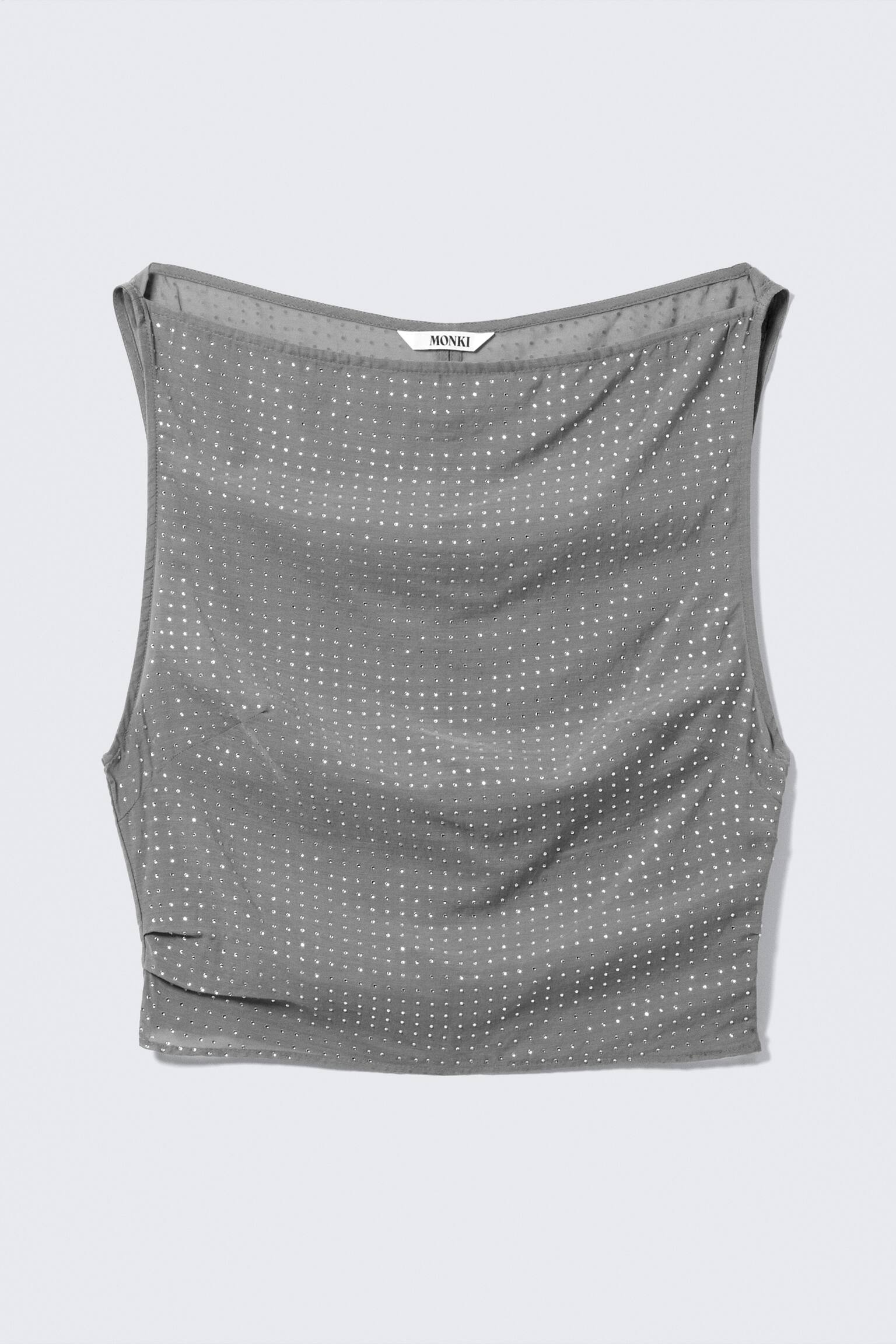 Mouwloze top met pailletten - Grijs - strass-steentjes - 2