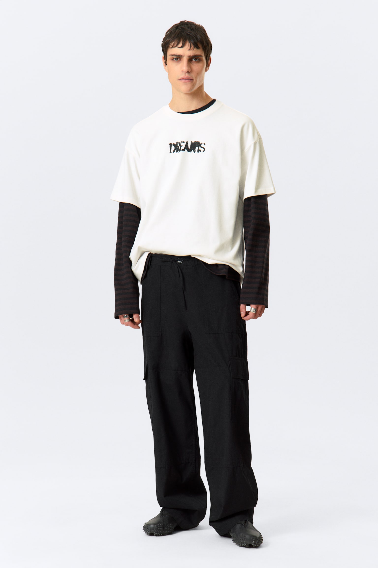 Great Boxy Printed Graphic Tee - White - Dreams/Černá - Heartbeat/Černá - Srdce energie/Bílá - Robo stříbrná tvář/Černá - Midnight/Sytě modrá - Four Man Gang - 3