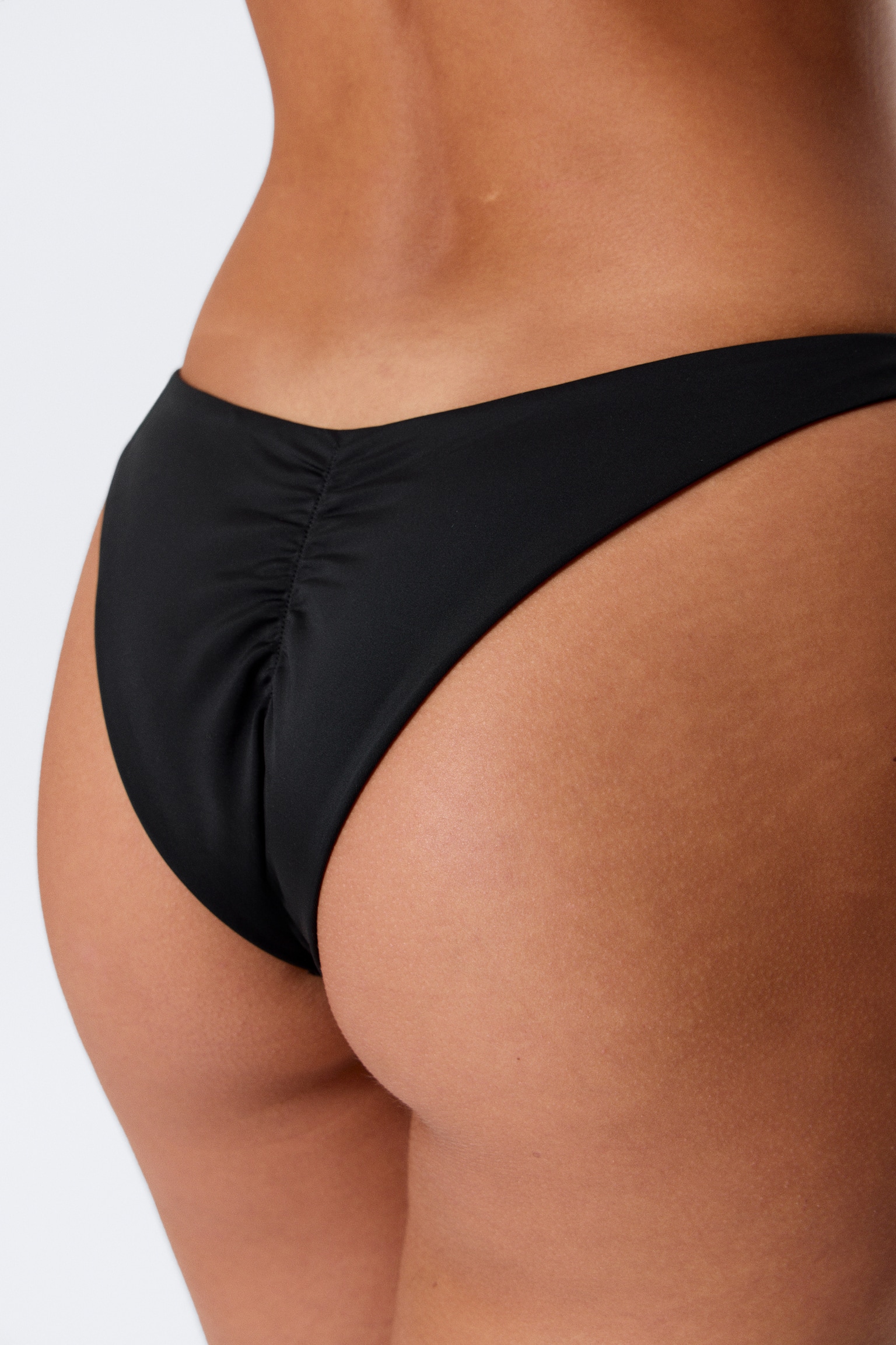 Bas de bikini brésilien froncé taille mi-haute - Noir/Vert foncé - 3